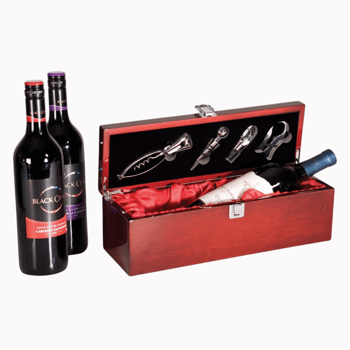 Personalized Engraved Wine Box Gift Set for Corporate Gifts - High Gloss Rosewood Piano Finish - Solid Wood