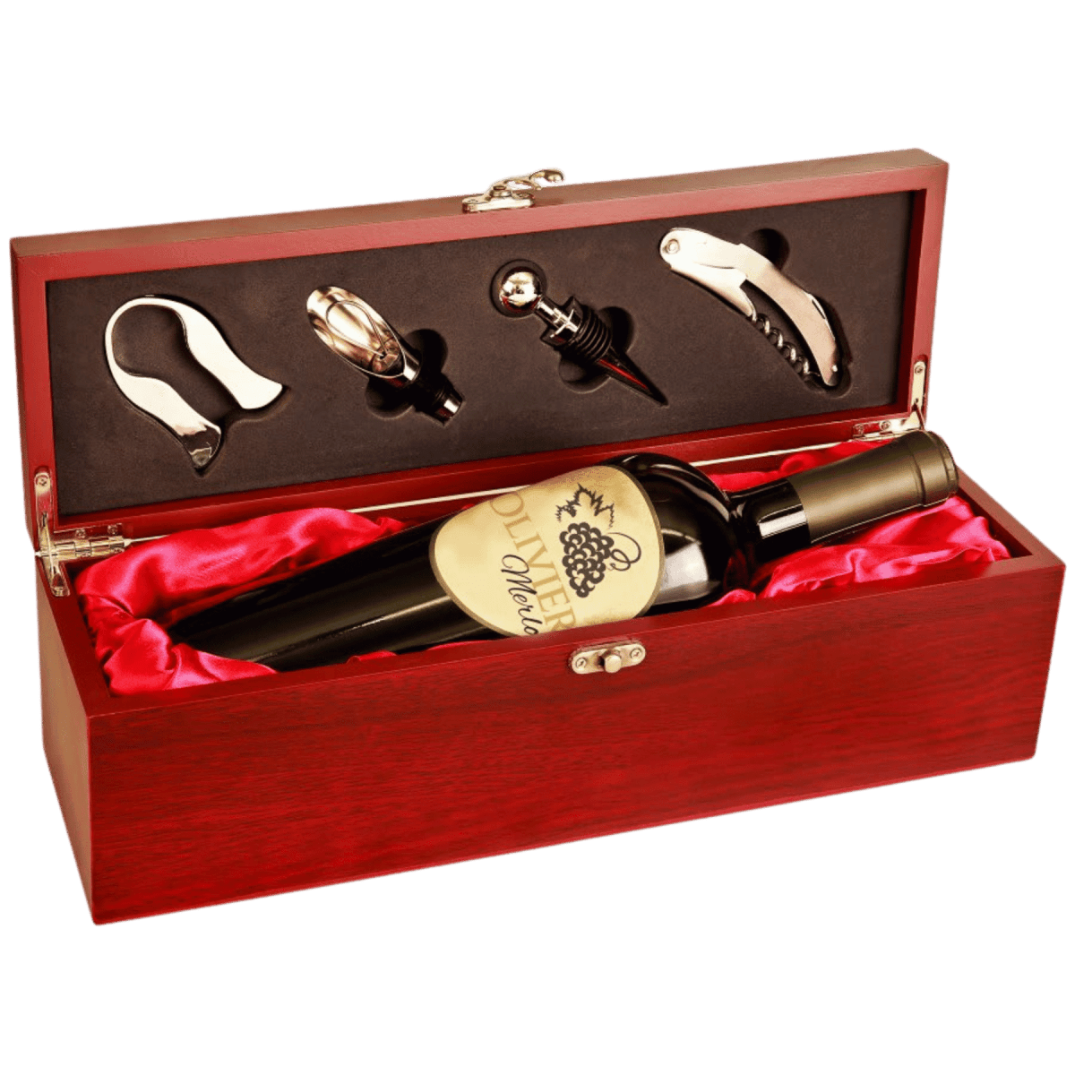 Personalized Engraved Wine Box Gift Set for Corporate Gifts - Rosewood Finish Fiberboard