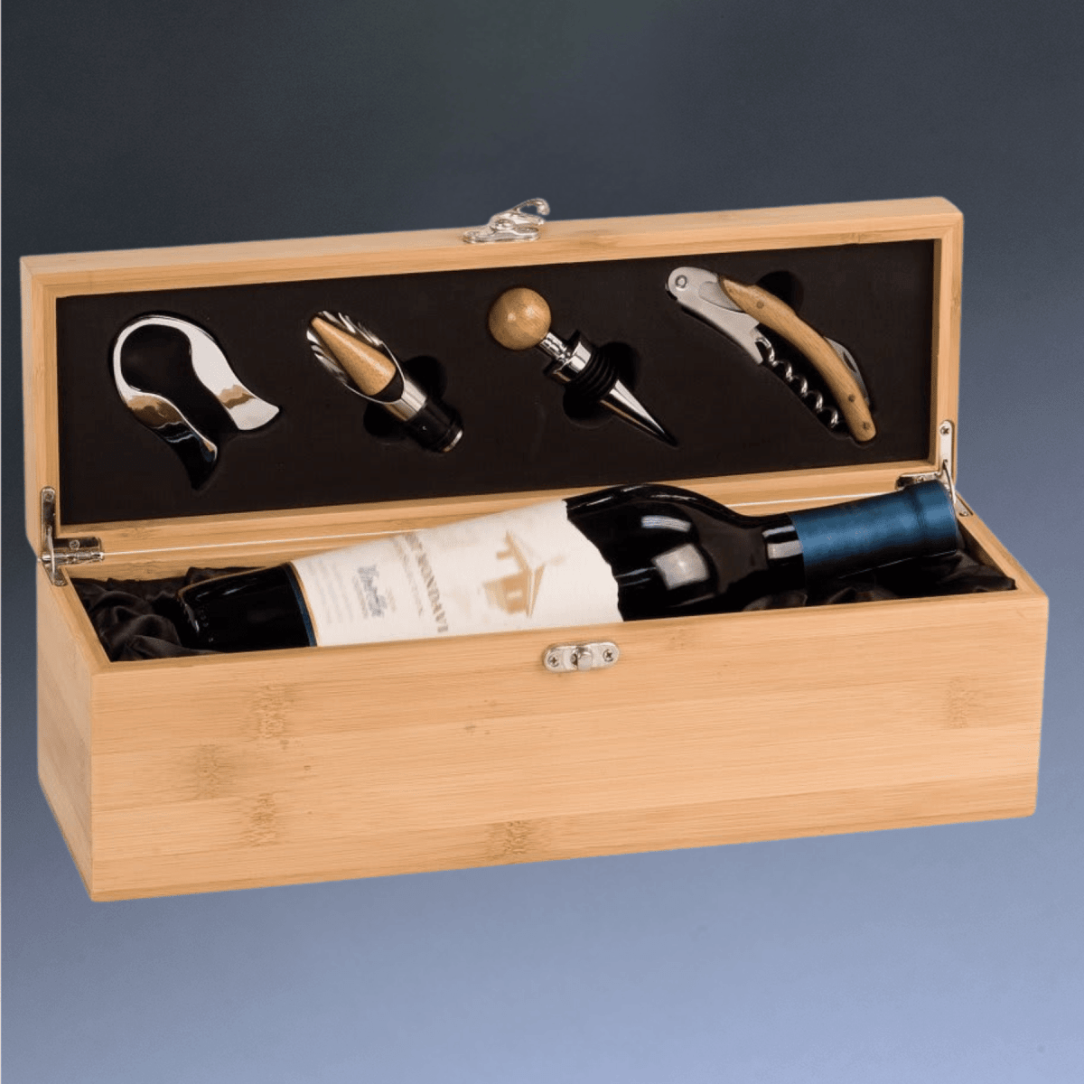 Engraved Wine Box Gift Sets with Wine Tools - Matte Black Fiberboard