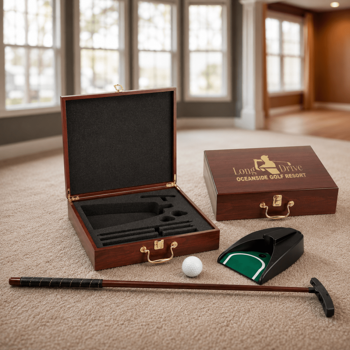 Executive Golf Putting Set in a Custom Engraved Rosewood Box - 