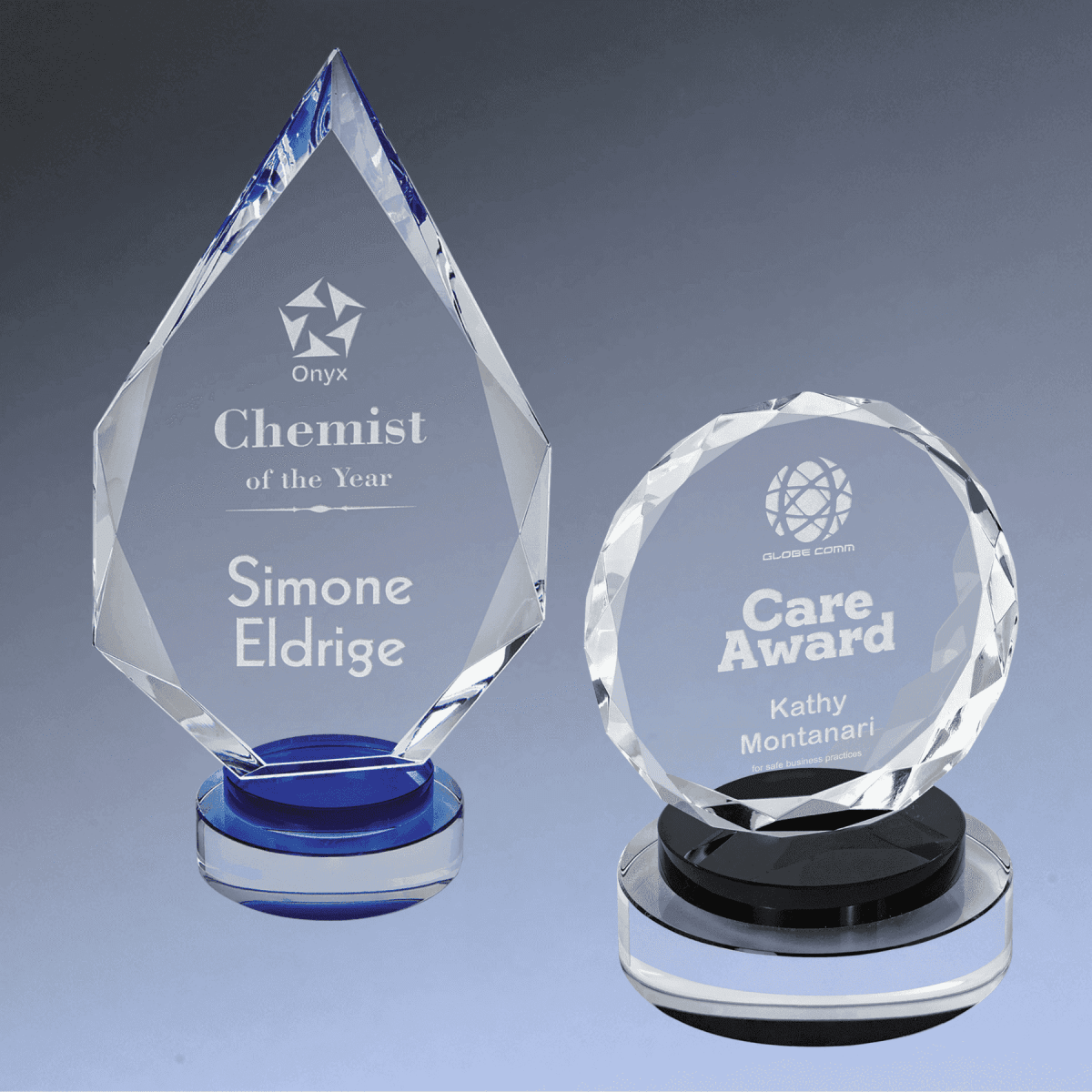 Faceted Crystal Awards on Decorative Round Base - Diamond