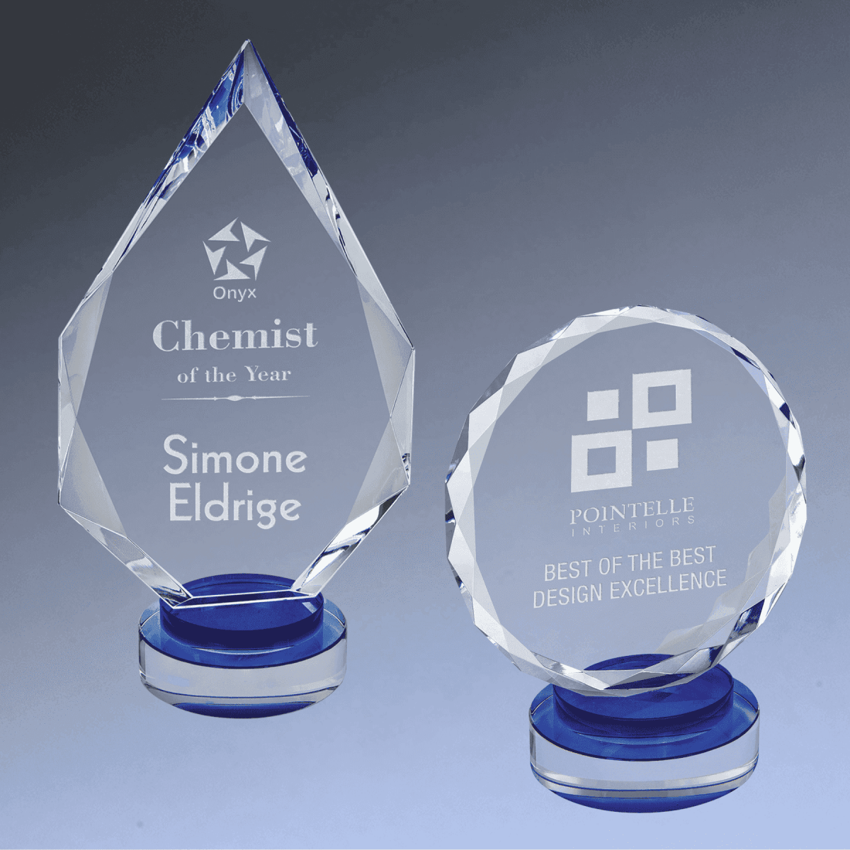 Faceted Crystal Awards on Decorative Round Base - Diamond