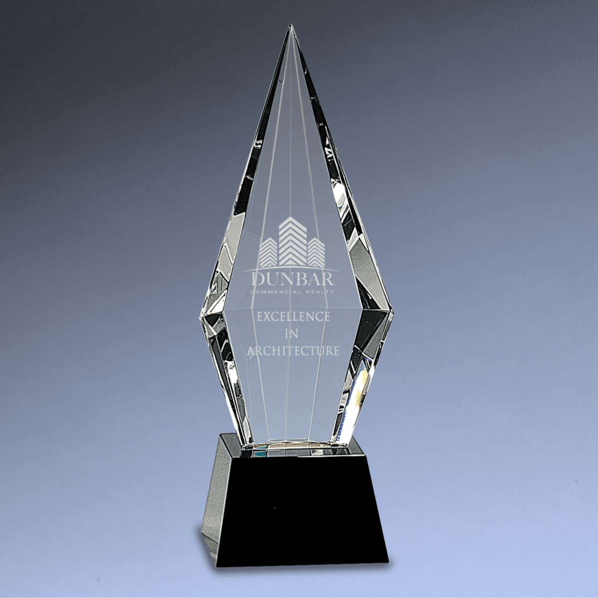 Faceted Crystal Obelisk Award with Pedestal Base - Black