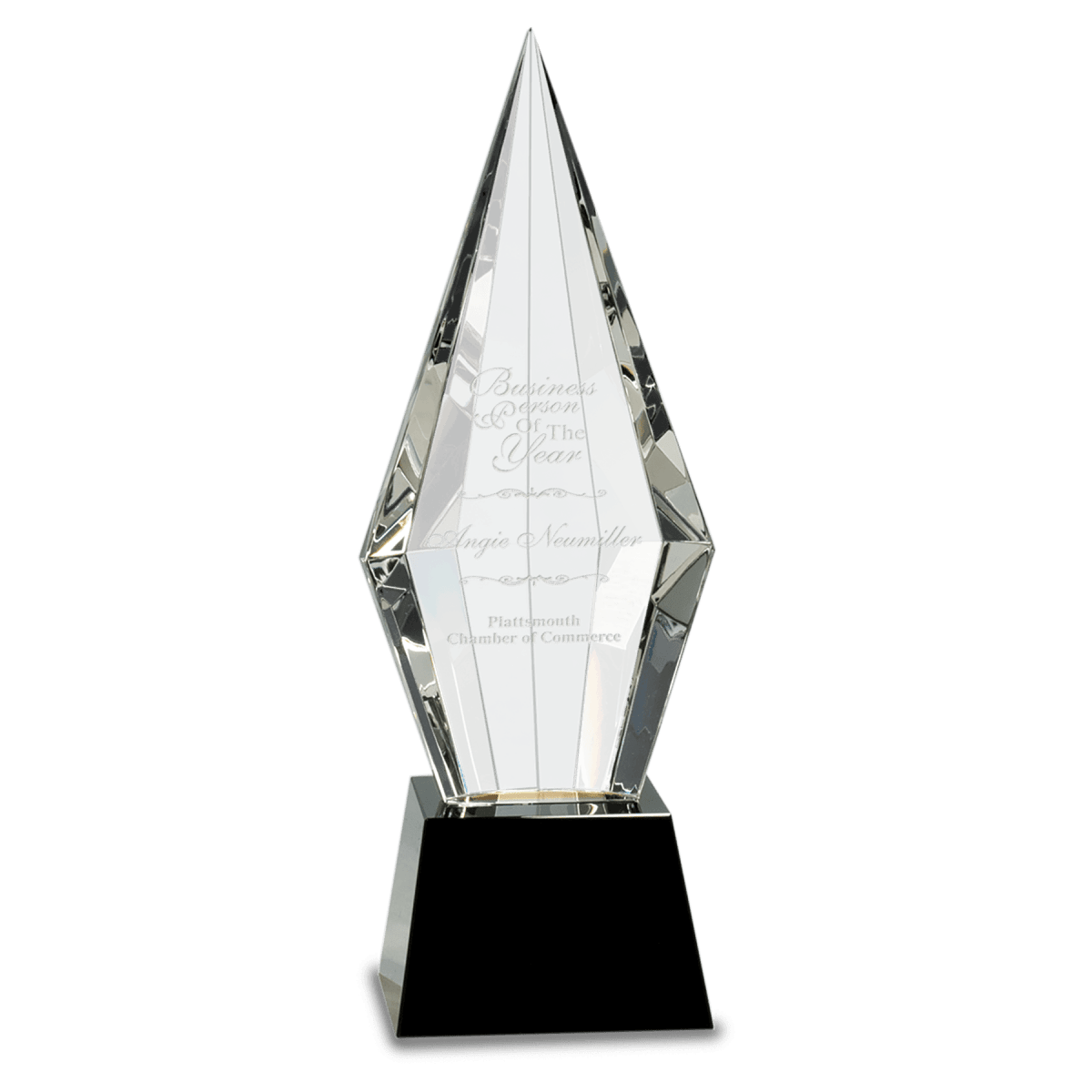 Faceted Crystal Obelisk Award with Pedestal Base - Blue