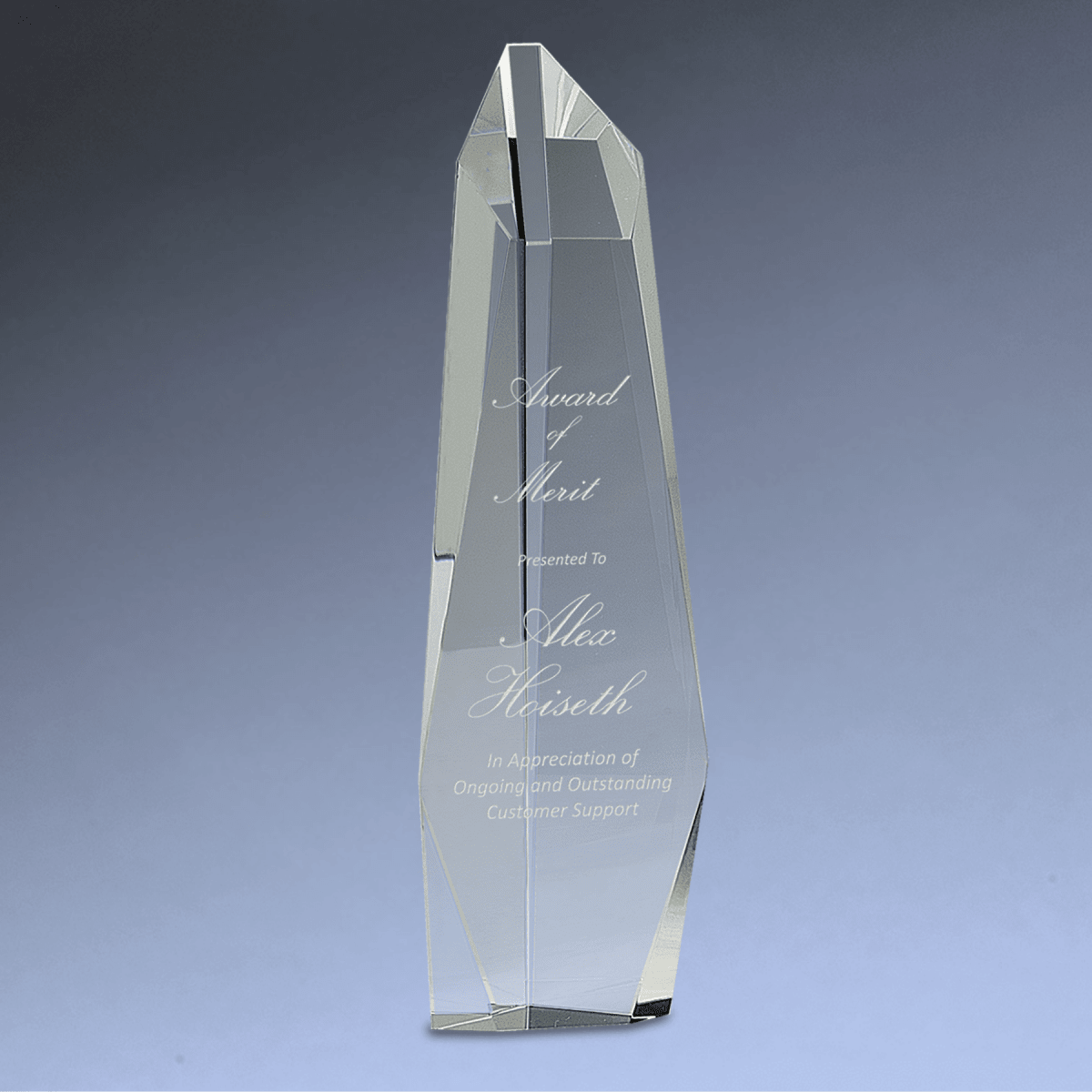 Faceted Crystal Slant - Top Tower Award with Custom Engraving - 3 3/4"(W) x 12"(H)