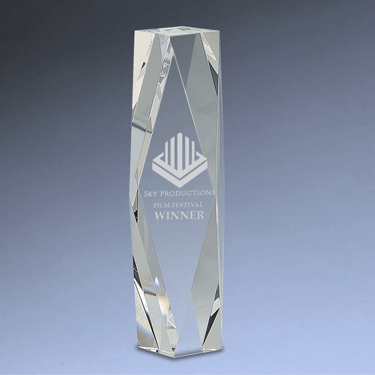 Faceted Crystal Tower Award with Custom Engraving - 8"