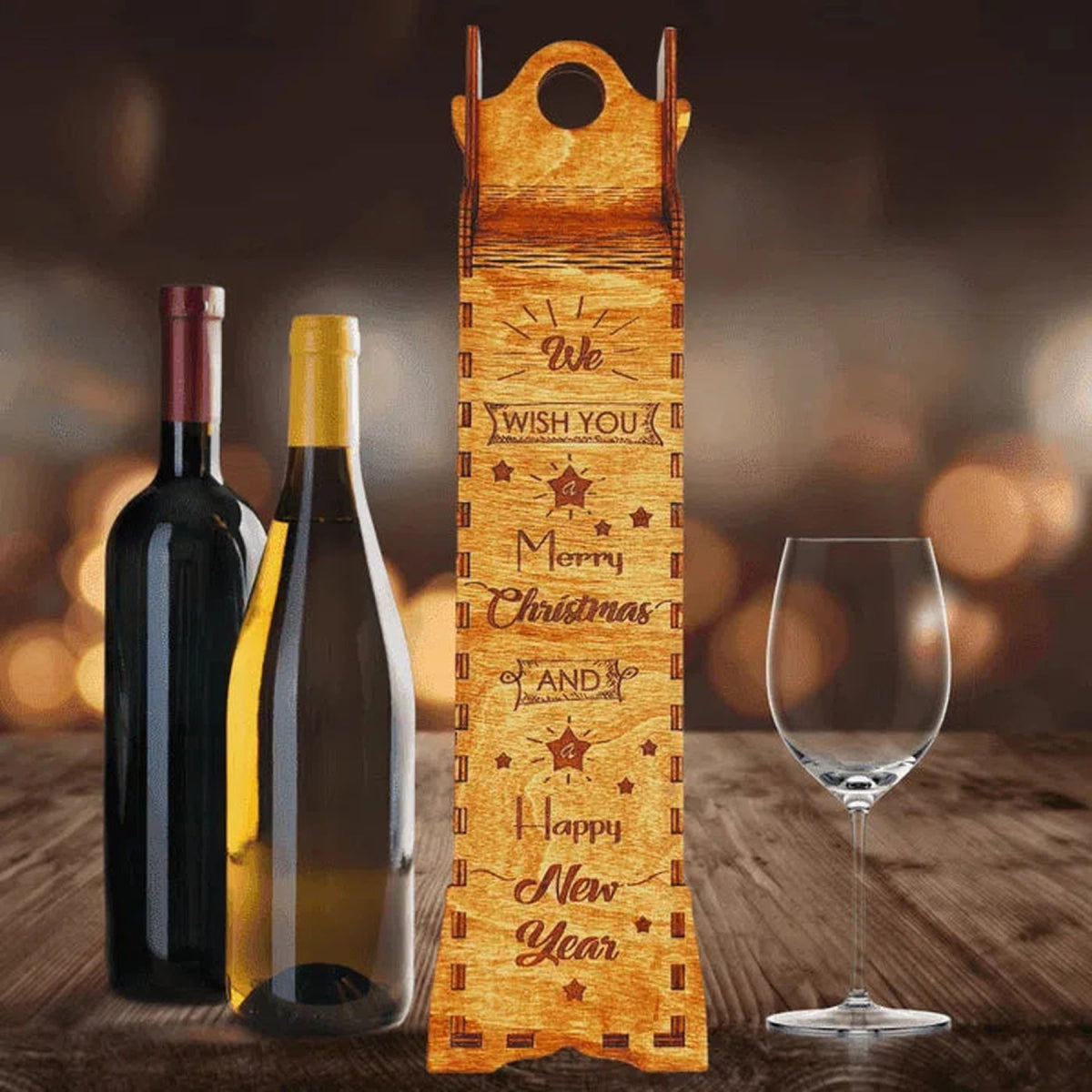 Festive Holiday Wine Gift Box (Hand - Made Natural Birch) - LightForce Laser Engraving, LLC