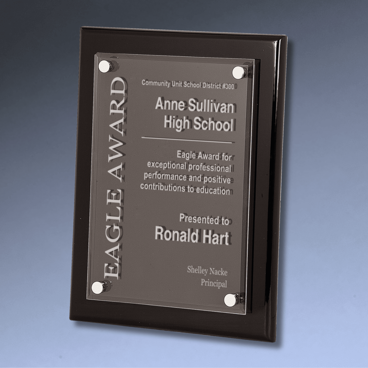 Floating Acrylic Award Plaque with Piano Finish Backing - Black Piano Finish