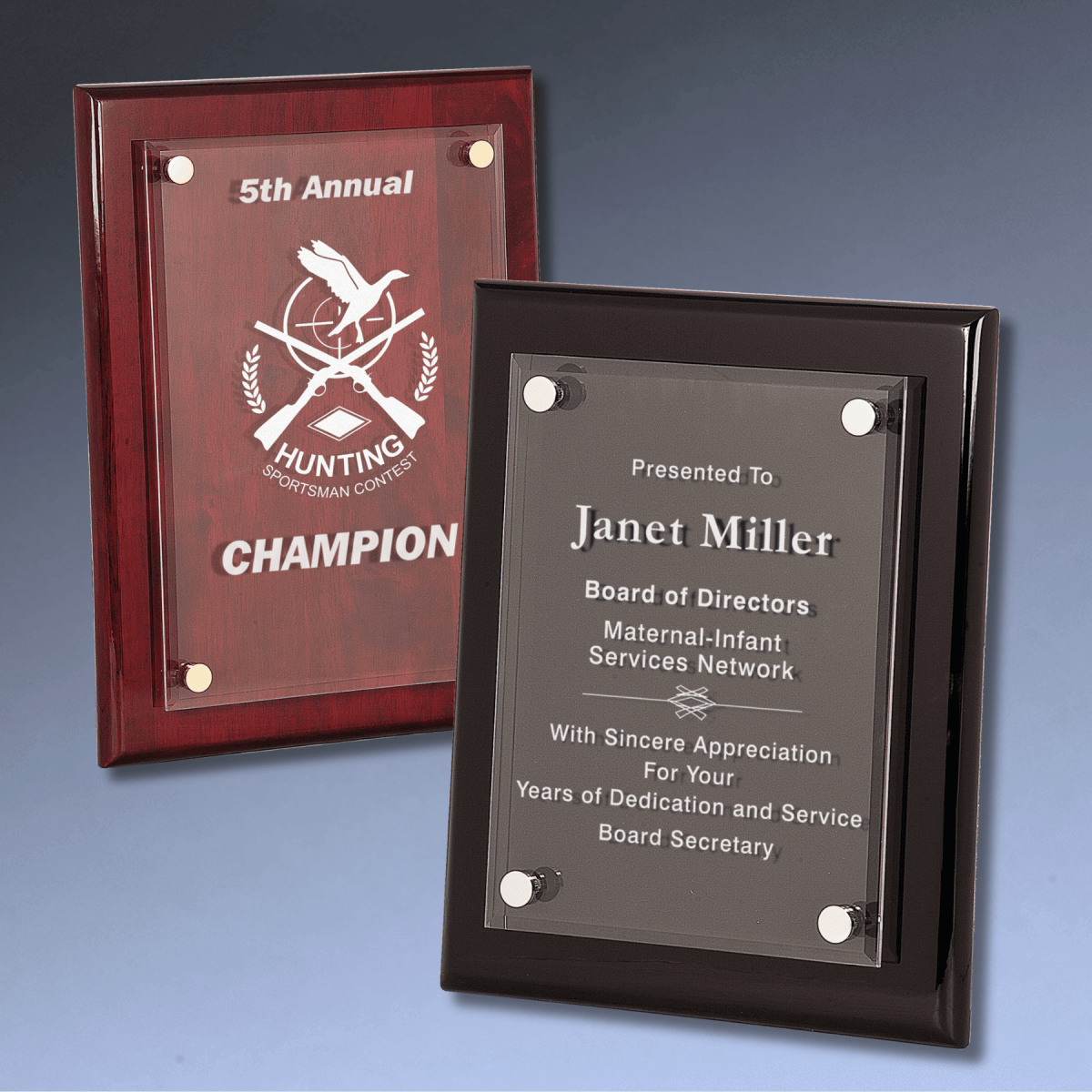 Floating Acrylic Award Plaque with Piano Finish Backing - Black Piano Finish