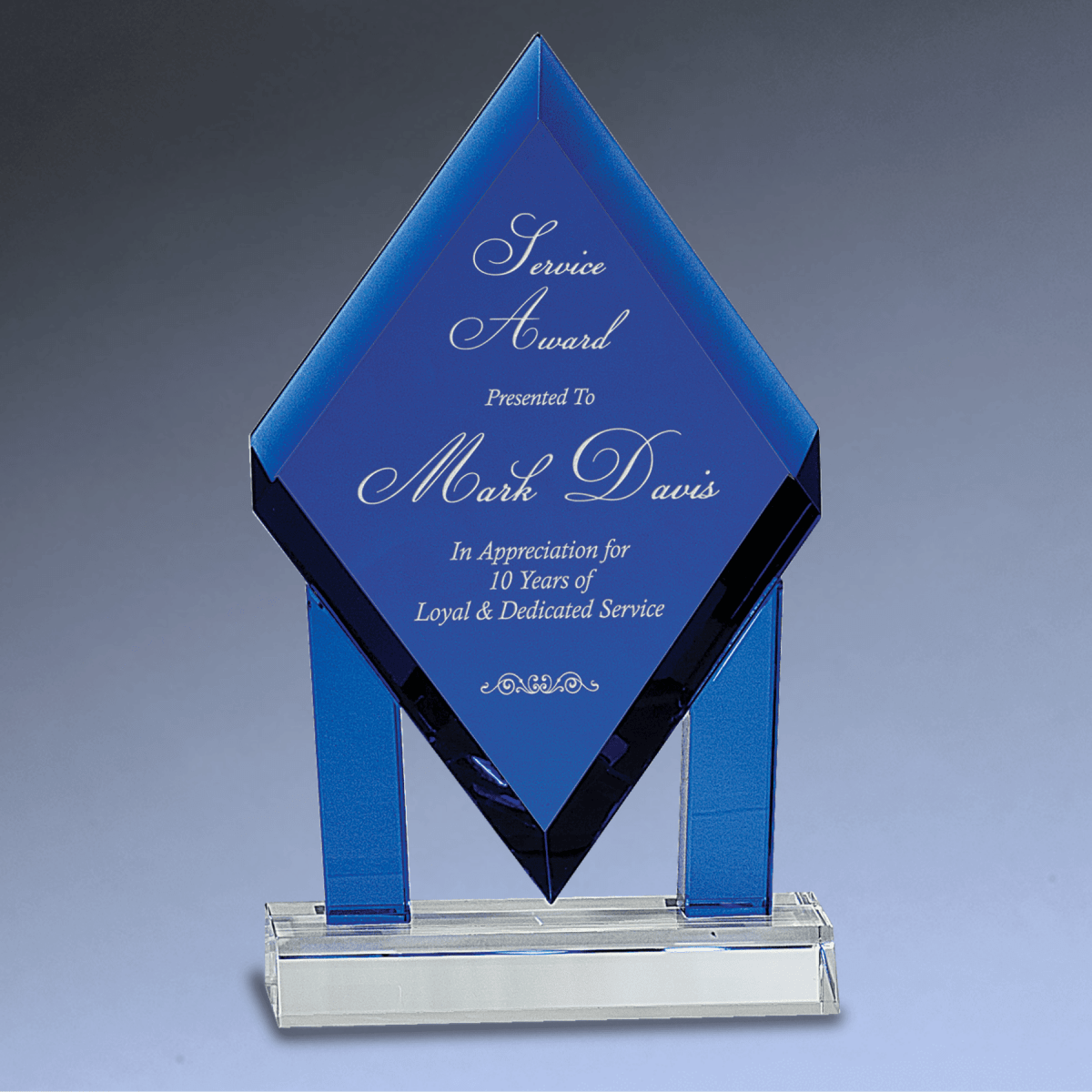 Floating Blue Crystal Diamond Award with Custom Engraving - 5"(L) x 8 3/4"(H)