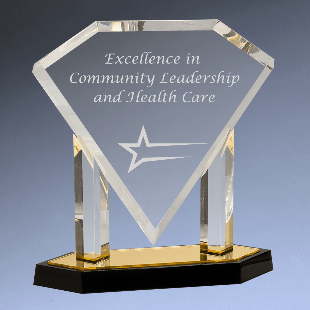 Floating Diamond Acrylic Award with Blue or Gold Mirror Base - Gold