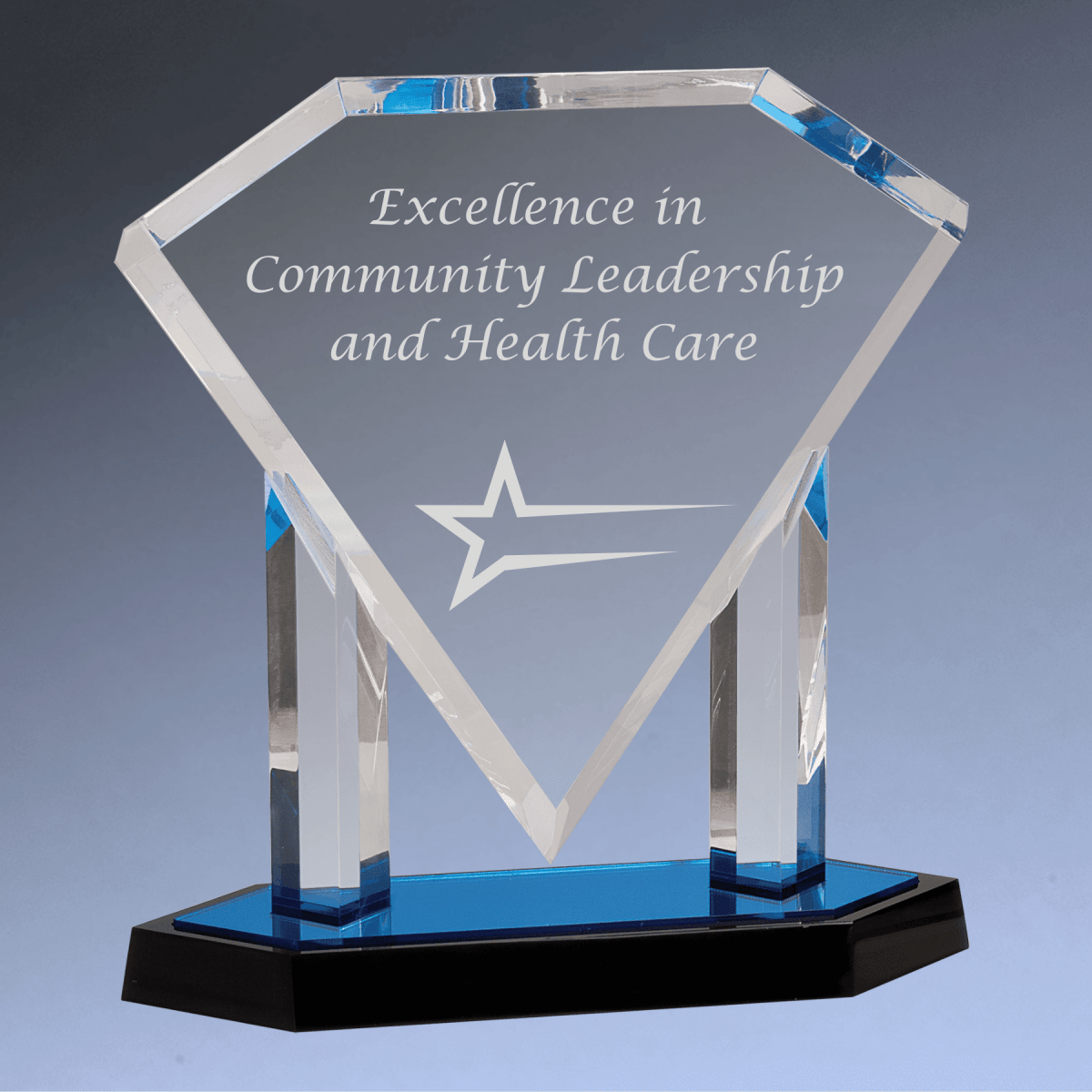 Floating Diamond Acrylic Award with Blue or Gold Mirror Base - Blue