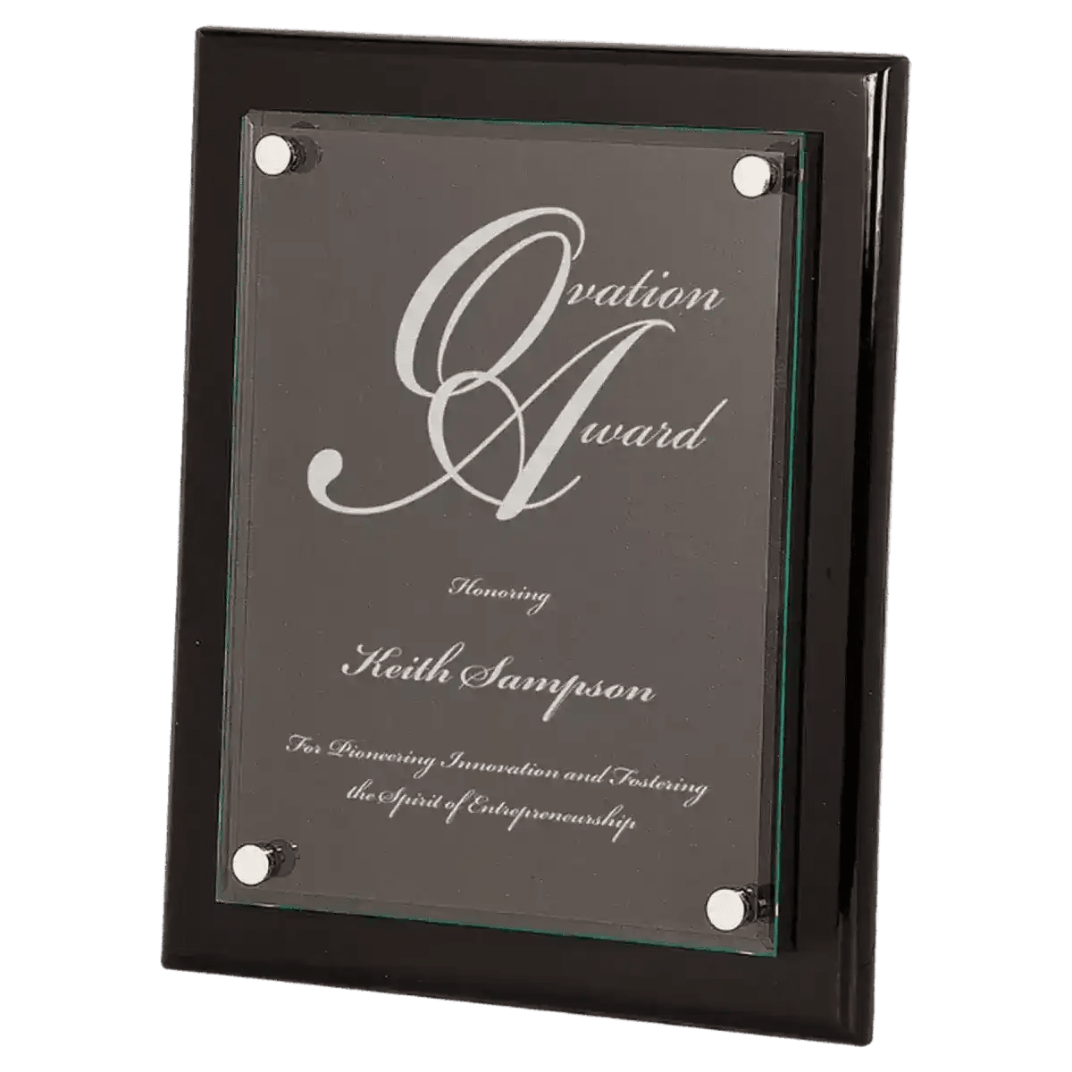 Floating Glass Award Plaques with Piano Finish Backing - Rosewood Piano Finish