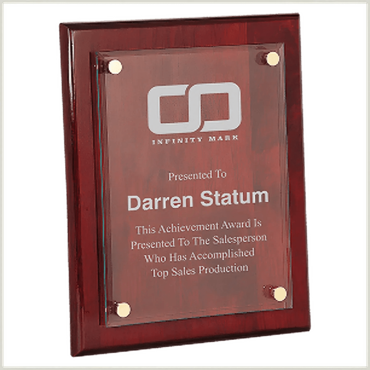Floating Glass Award Plaques with Piano Finish Backing - Rosewood Piano Finish