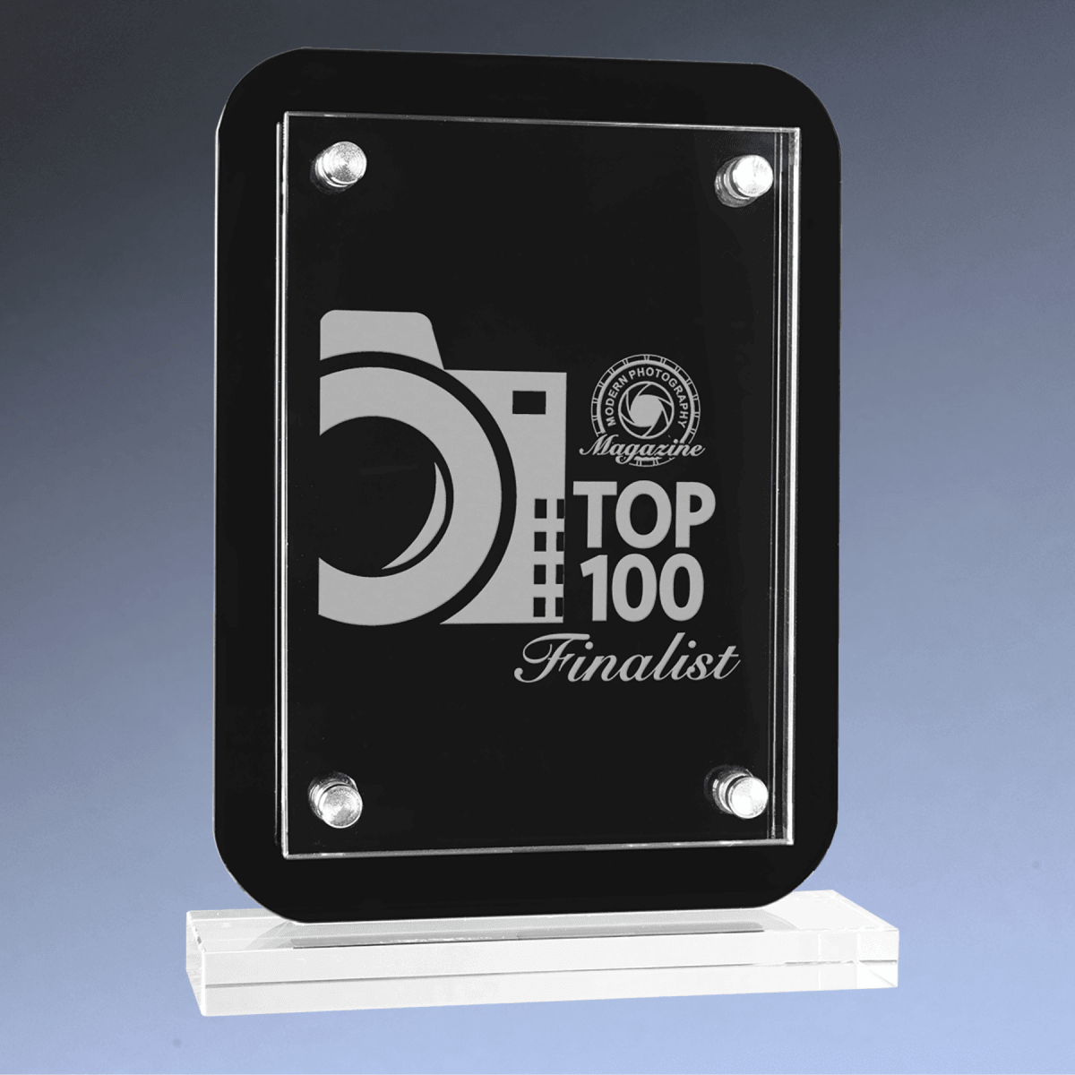 Floating Glass Stand Up Plaques – Green - Tinted Glass on Black Backer - 7 1/2" x 10"