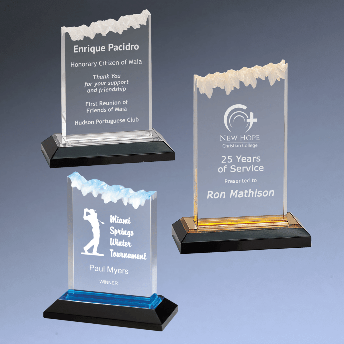 Frosted Impress Acrylic Awards with Color Mirror Bases - Blue
