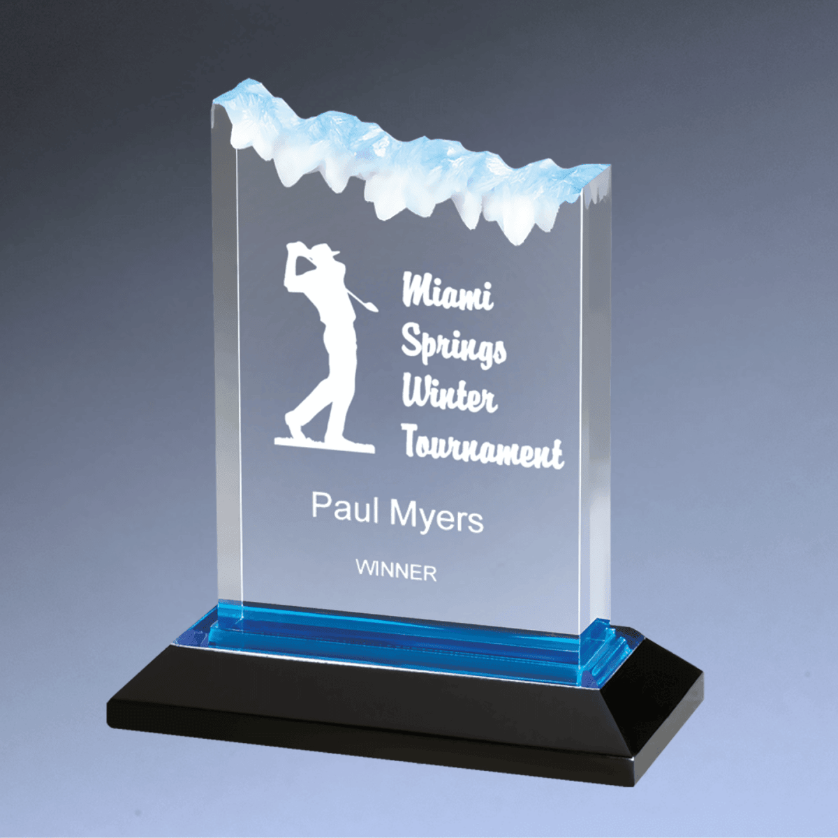 Frosted Impress Acrylic Awards with Color Mirror Bases - Blue