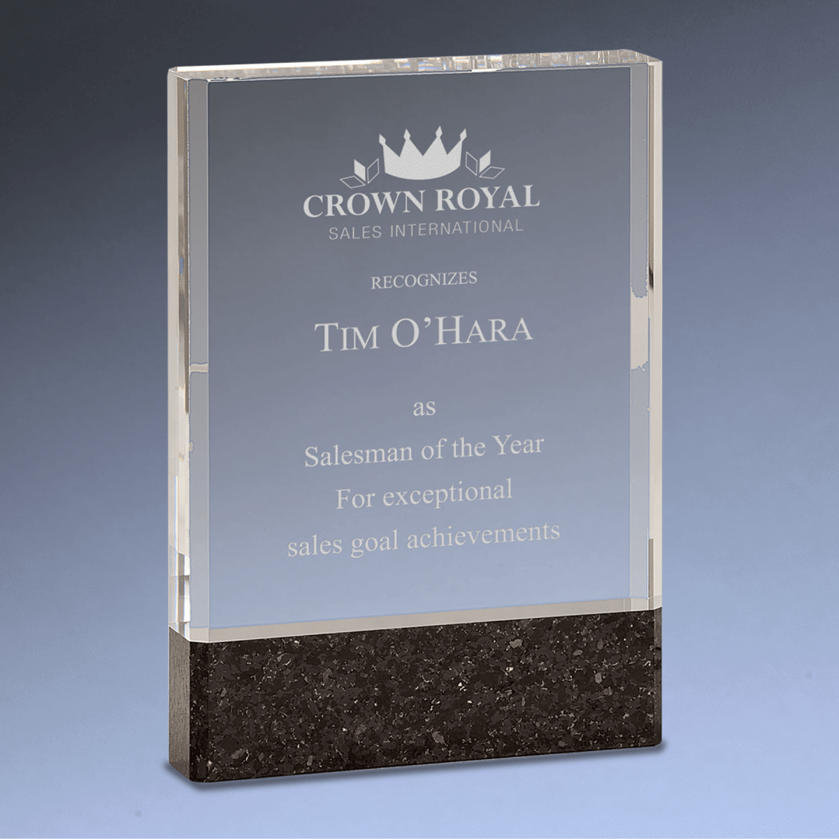 Fusion Crystal Award with Black Marble Base - 4" x 6"
