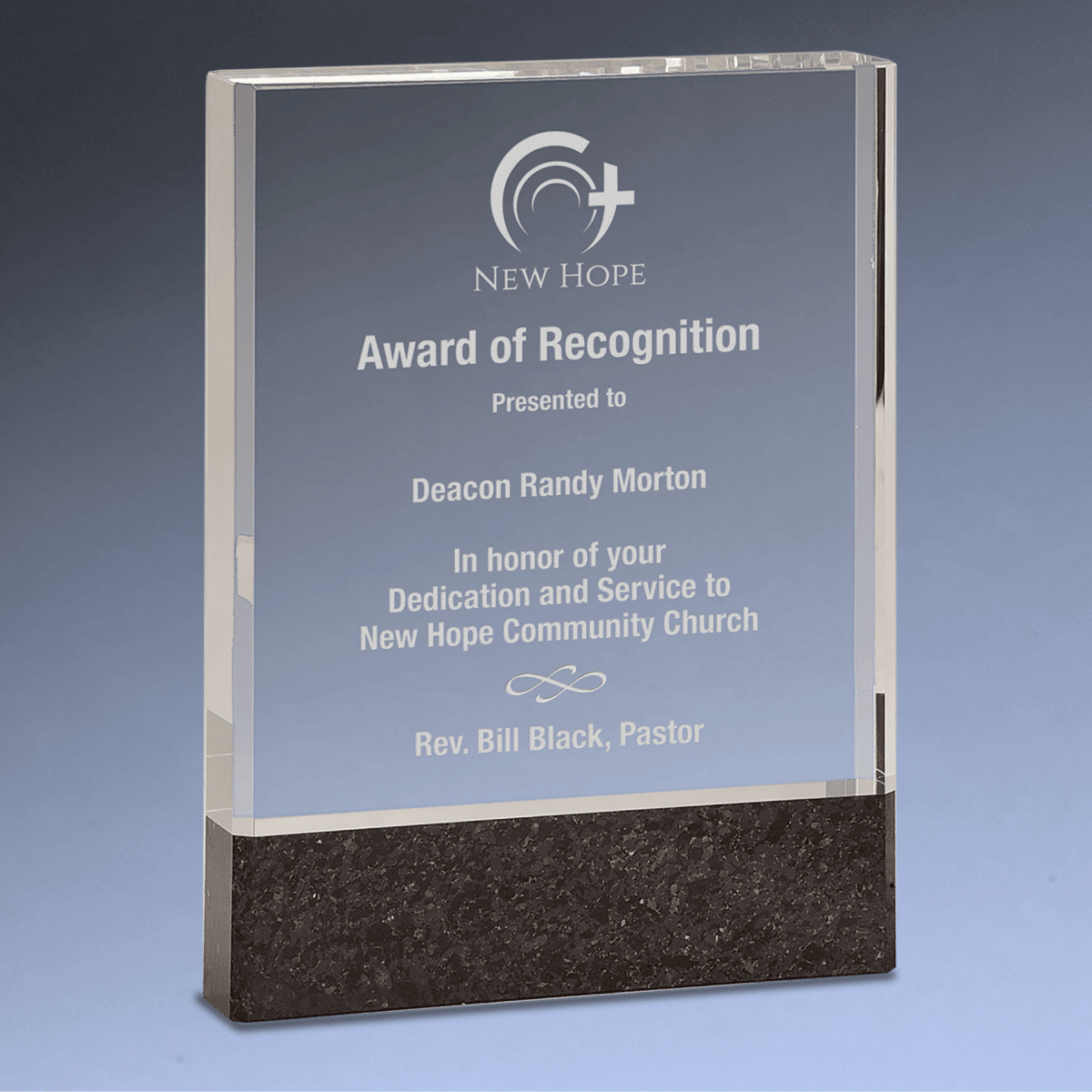 Fusion Crystal Award with Black Marble Base - 5" x 7"