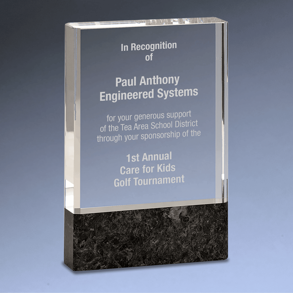 Fusion Crystal Award with Black Marble Base - 6" x 8"