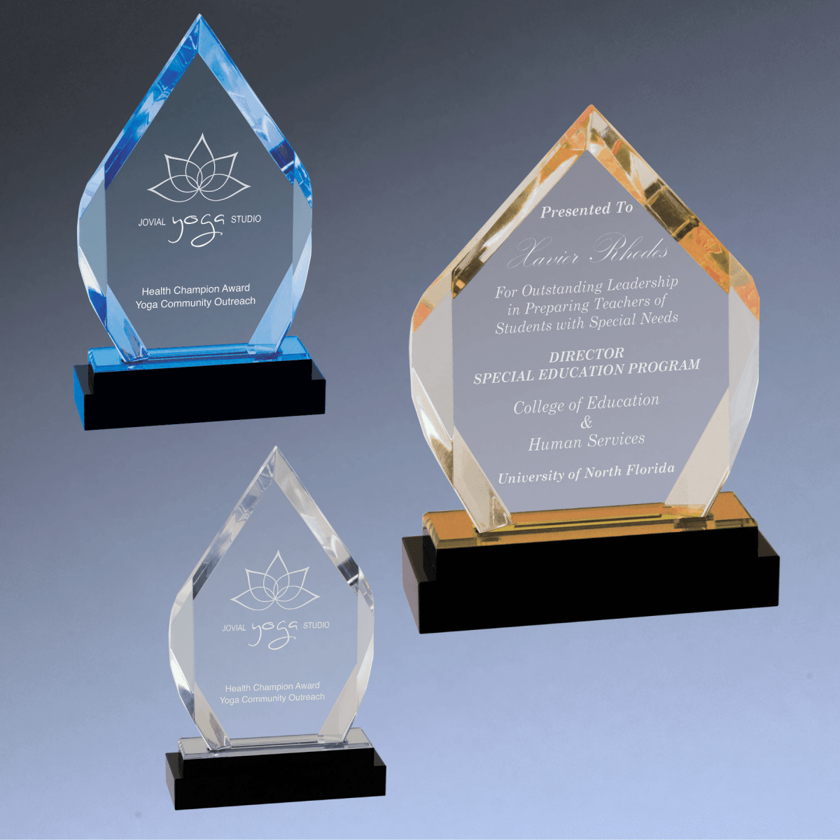 Fusion Diamond Impress Acrylic Award with Mirror Base - Blue
