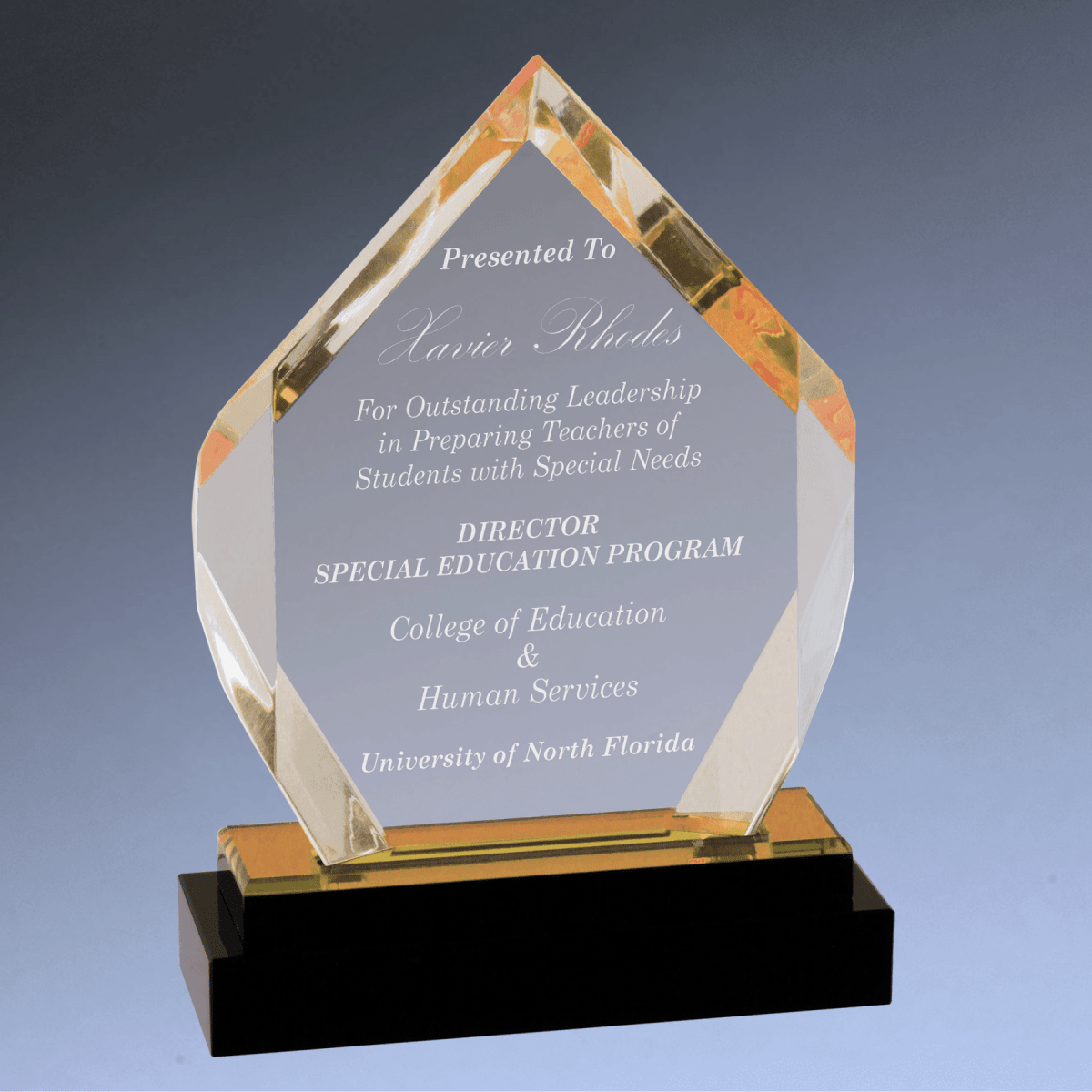 Fusion Diamond Impress Acrylic Award with Mirror Base - Gold