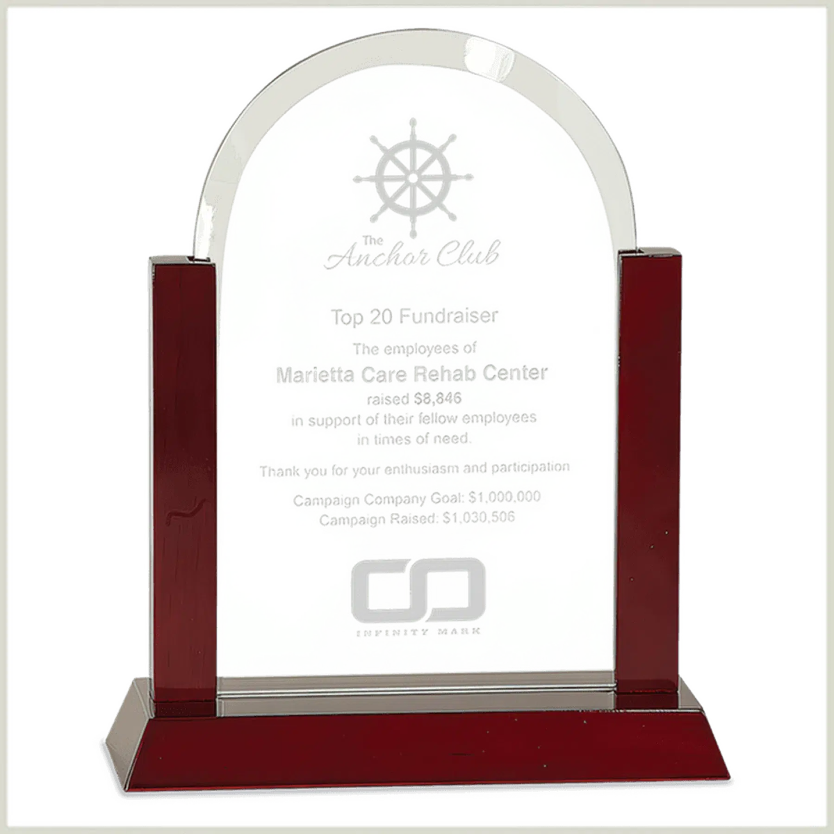 Gateway Jade Dome Glass Award with Rosewood Finish Base - LightForce Laser Engraving, LLC