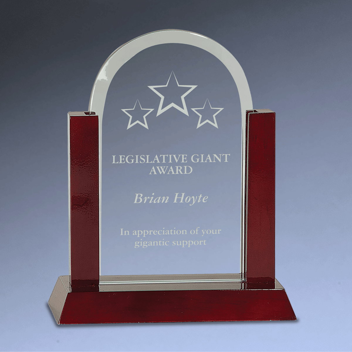 Gateway Jade Glass Awards with Rosewood Finish Base - Dome