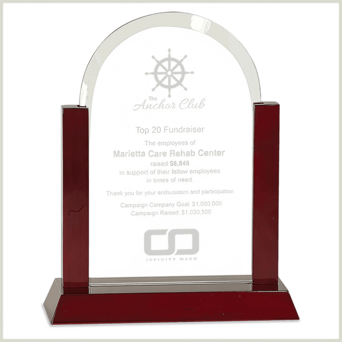 Gateway Jade Glass Awards with Rosewood Finish Base - Dome
