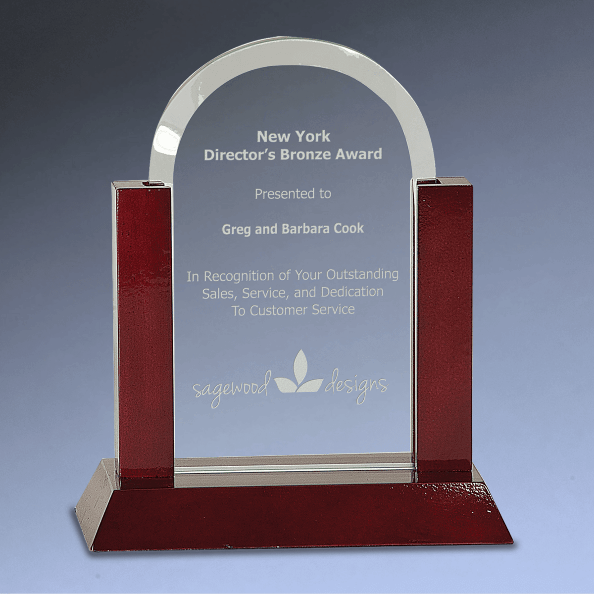 Gateway Jade Glass Awards with Rosewood Finish Base - Clipped Corner