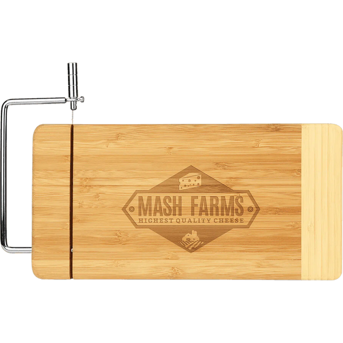 Genuine Bamboo Two - Tone Cutting Board with Metal Cheese Cutter - LightForce Laser Engraving, LLC