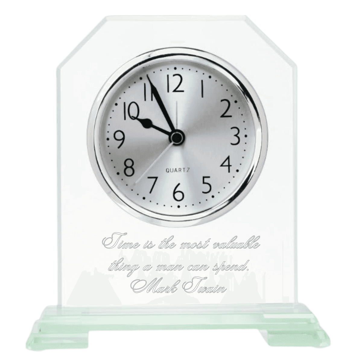 Glass Desk Clocks – Personalized Gifts, Awards & Decor - Tinted Jade Glass - Arched Square Top