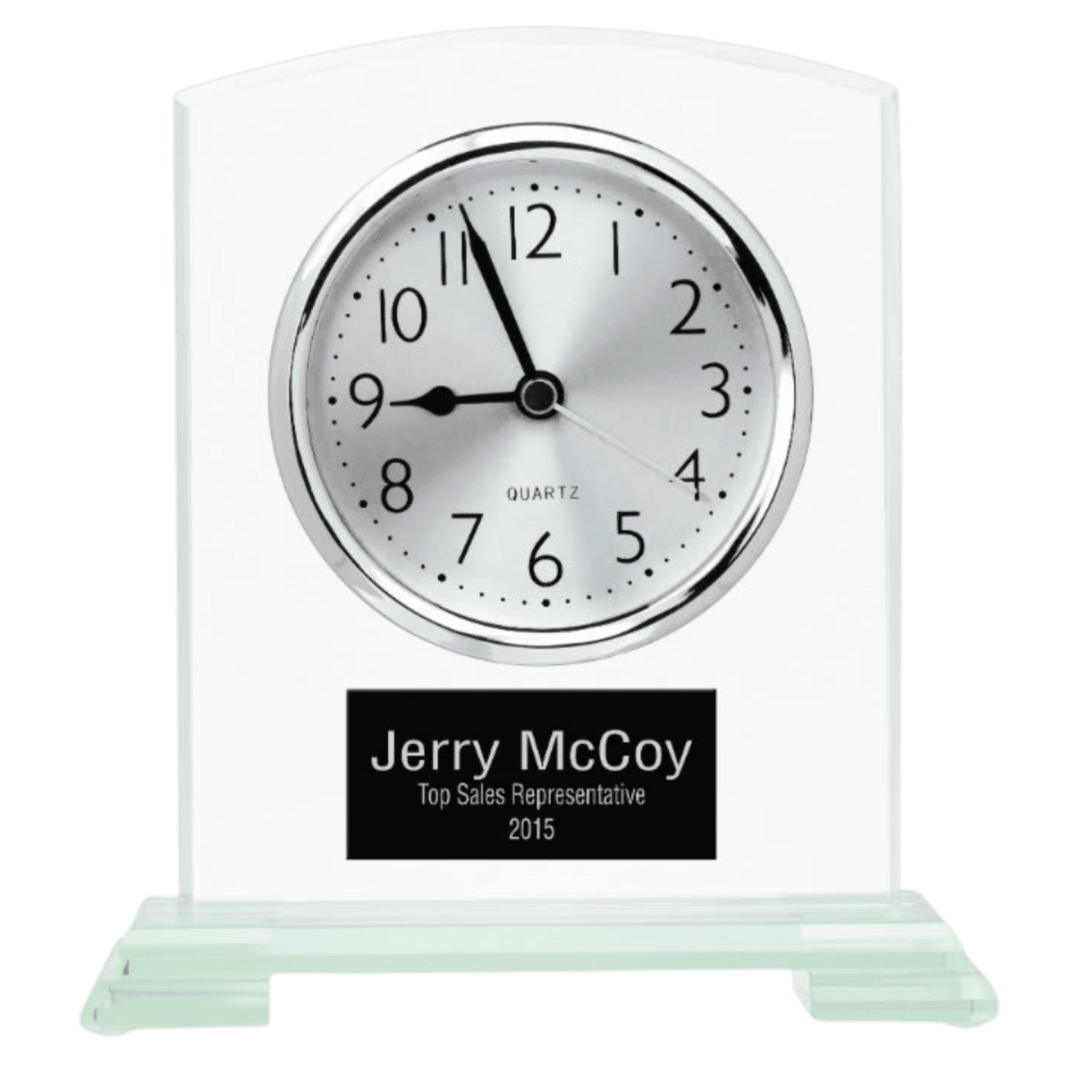 Glass Desk Clocks – Personalized Gifts, Awards & Decor - Tinted Jade Glass - Arched Square Top