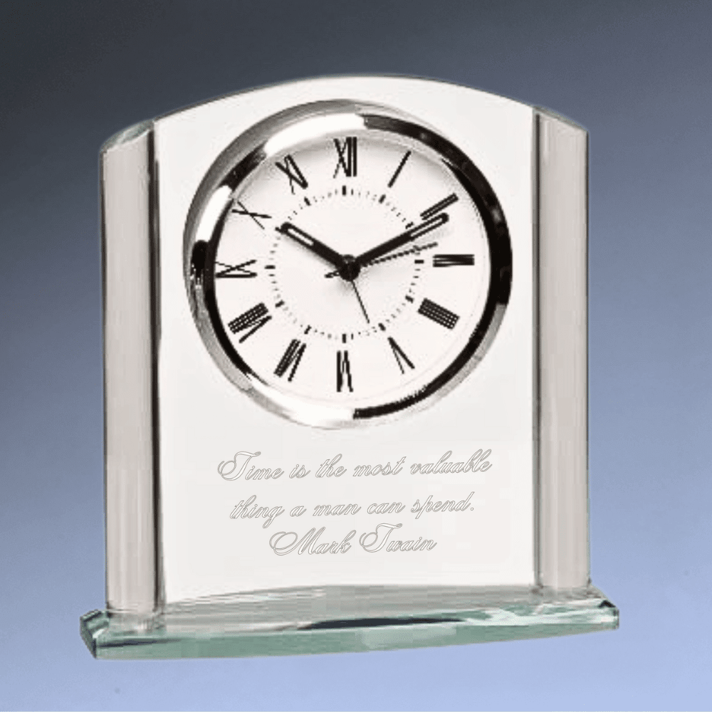 Glass Desk Clocks – Personalized Gifts, Awards & Decor - Jade Glass Accent - Square Top