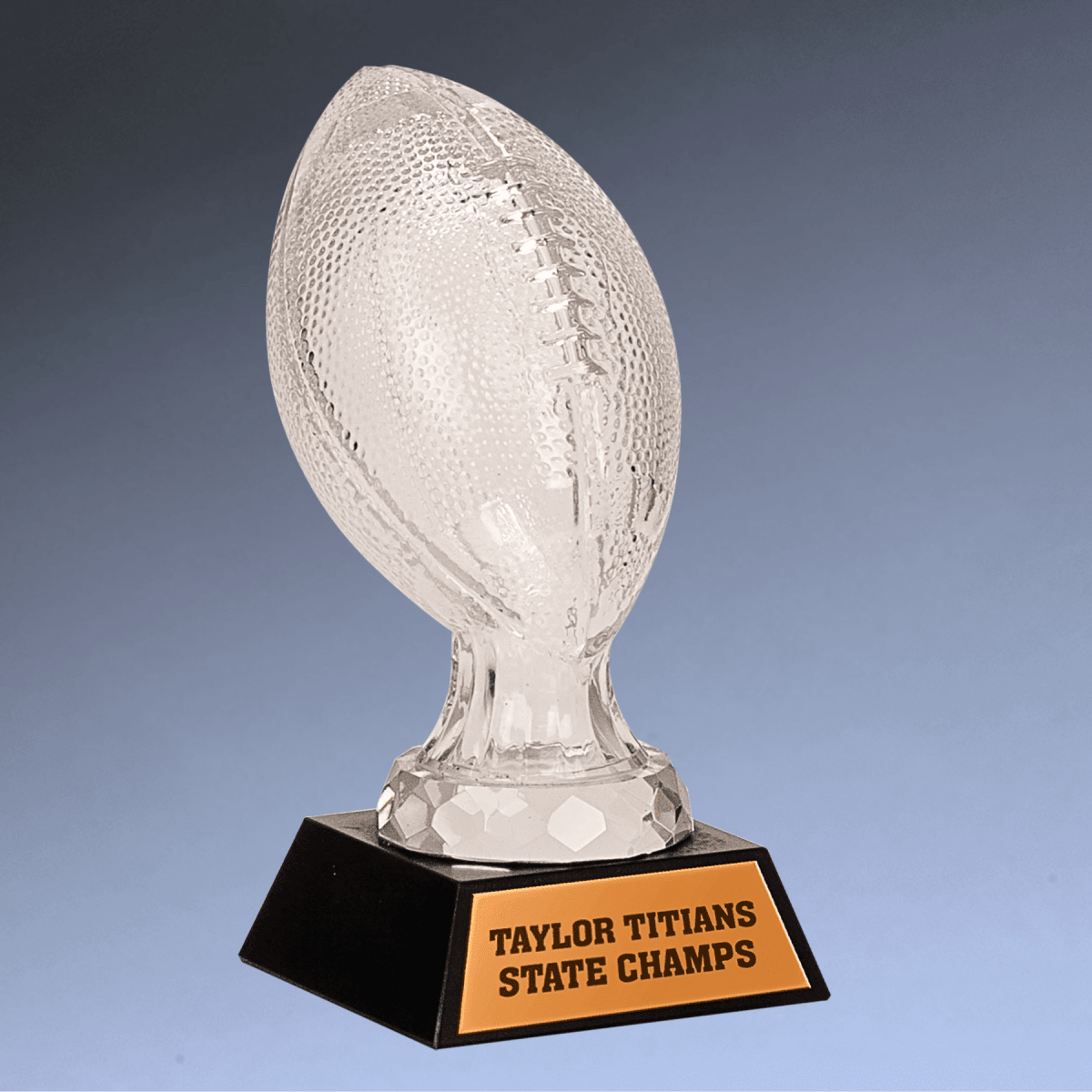 Glass Football Trophy with Black Marble Base - Custom Engraved - 7 1/2" (H)