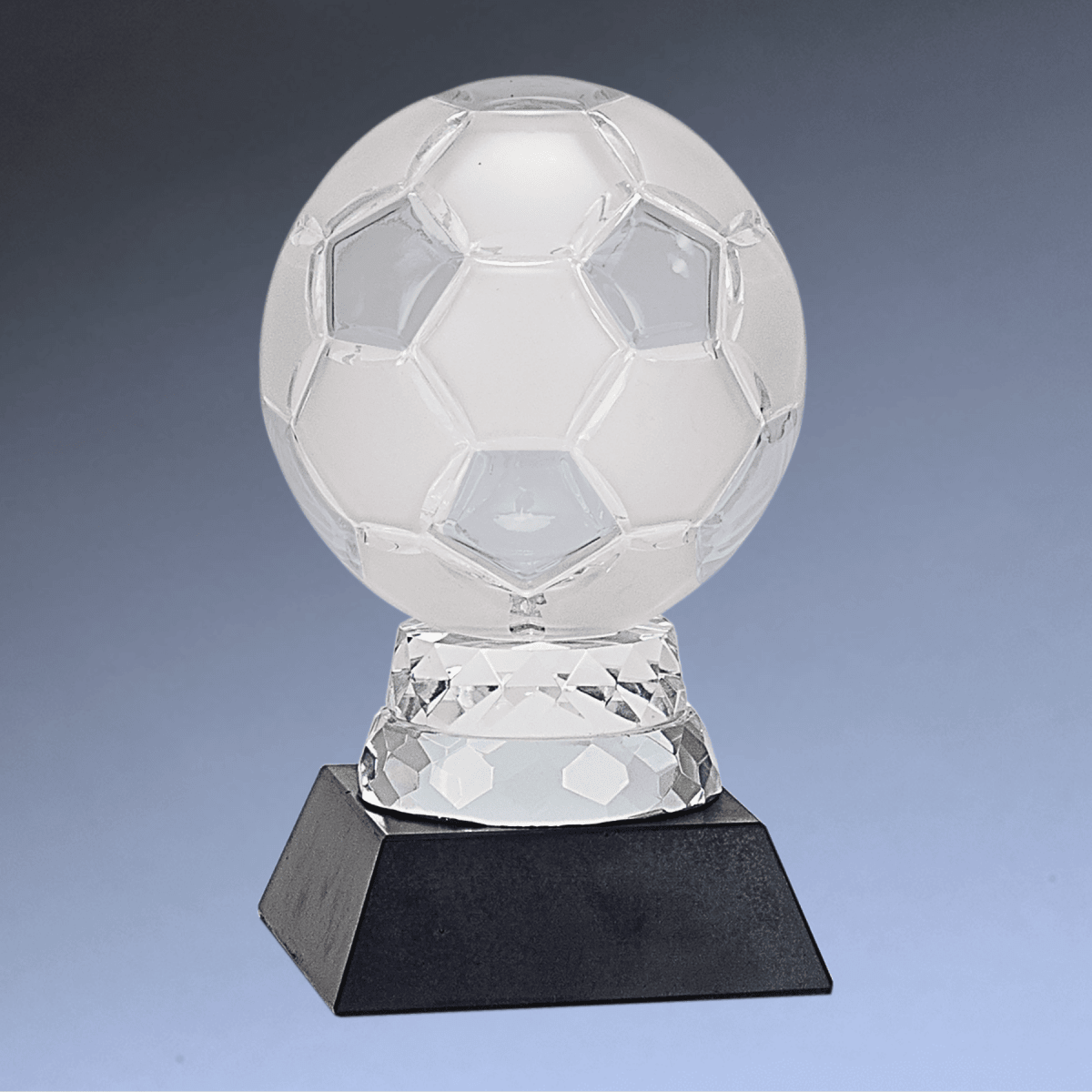 Glass Soccer Ball Trophy with Black Marble Base - Custom Engraved - 6 1/4" (H)