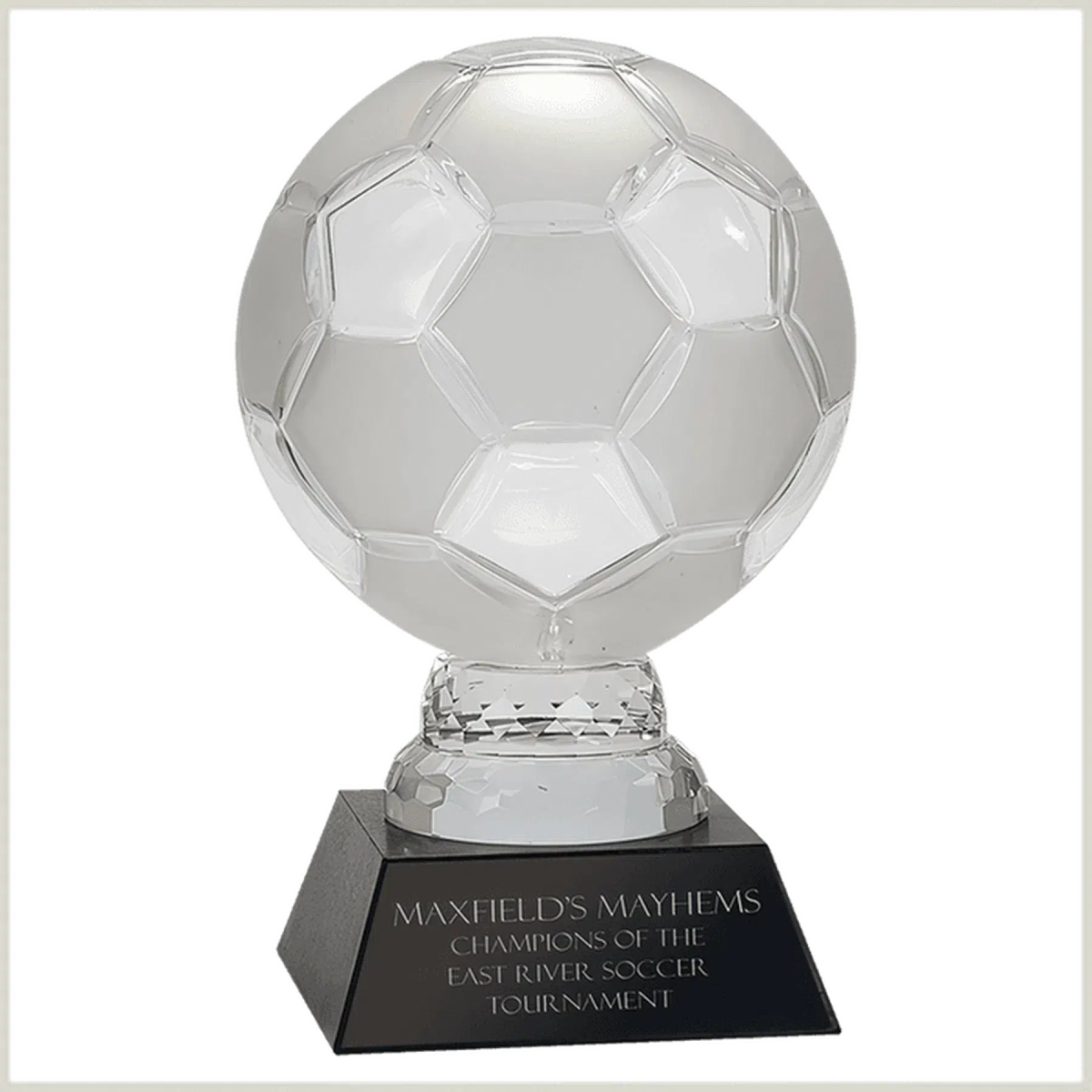 Glass Soccer Ball with Black Marble Base - LightForce Laser Engraving, LLC