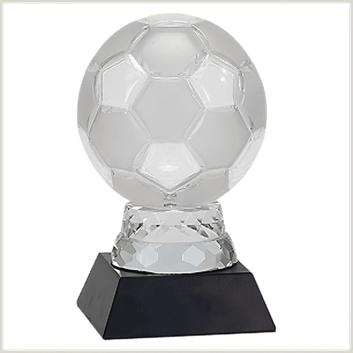 Glass Soccer Ball with Black Marble Base - LightForce Laser Engraving, LLC