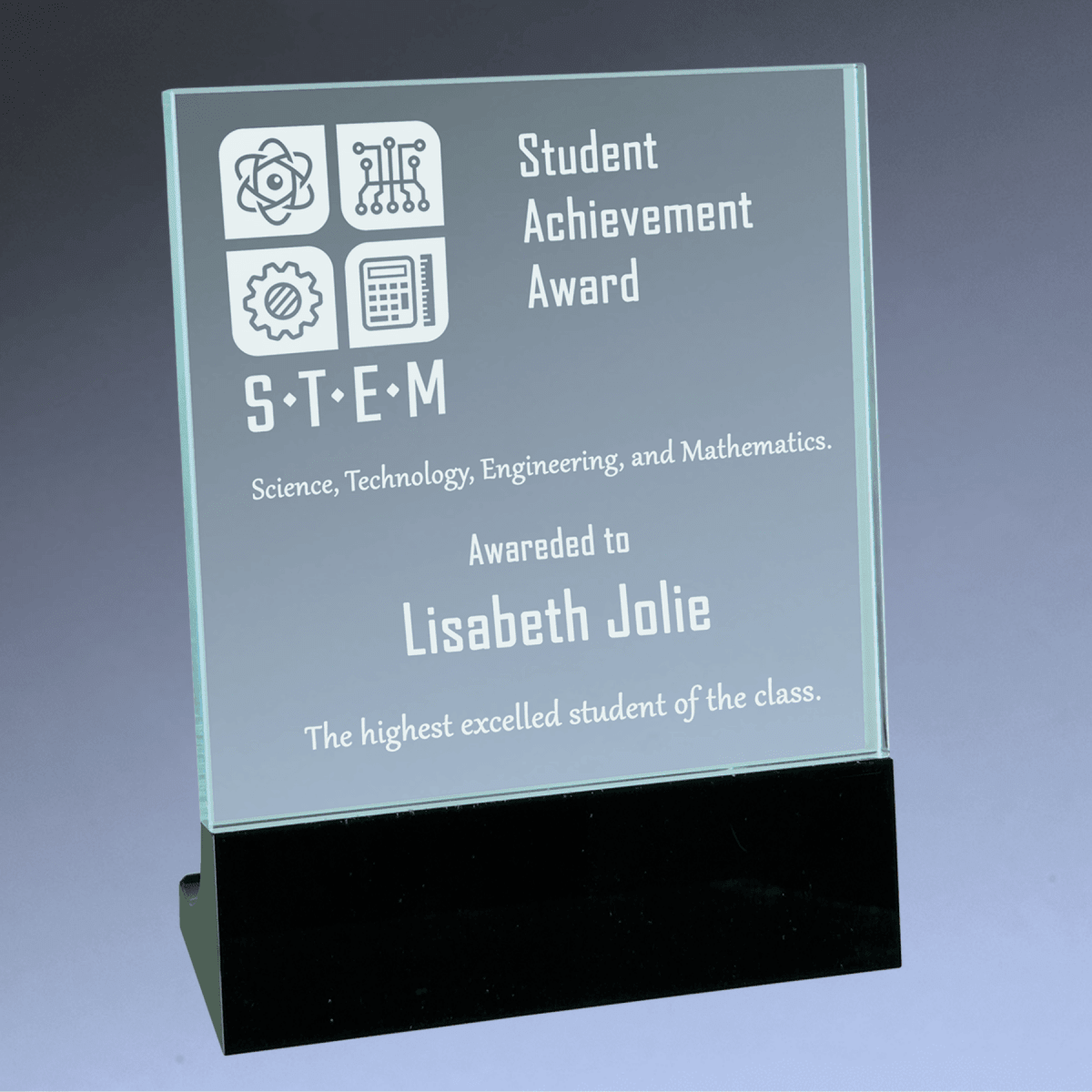 Glass Stand Up Plaques with Black Crystal Base - 6" x 7"