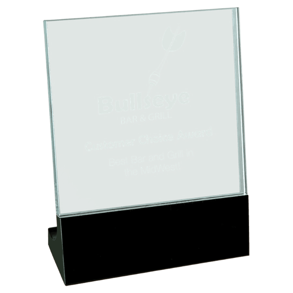 Glass Stand Up Plaques with Black Crystal Base - 6" x 7"