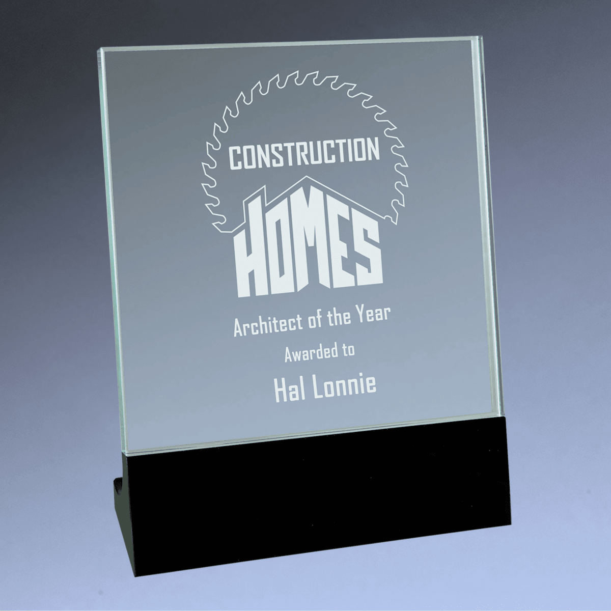 Glass Stand Up Plaques with Black Crystal Base - 5 1/8" x 6 1/2"