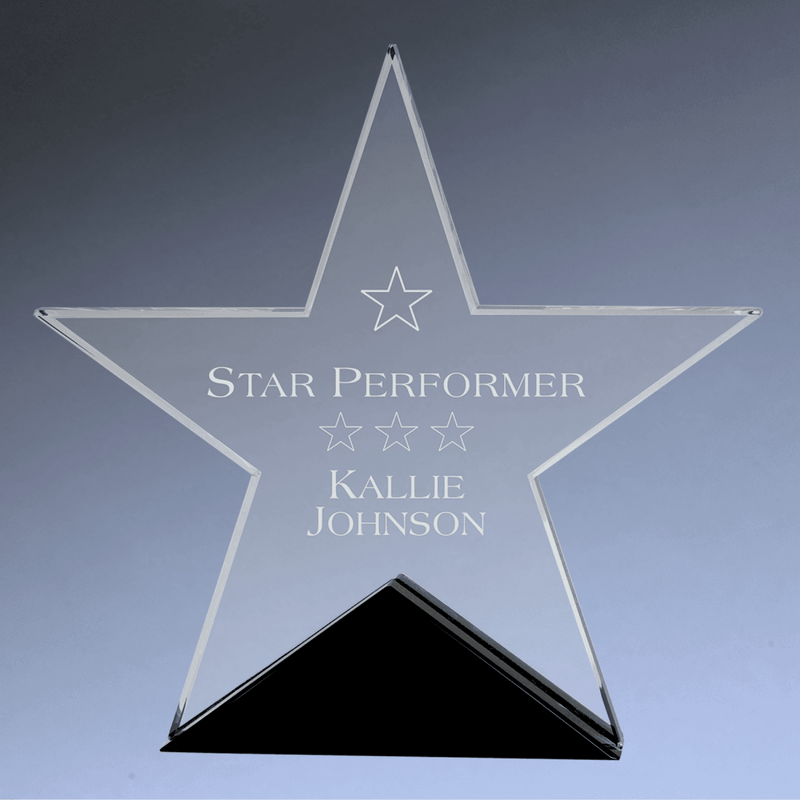 Glass Star Performance Award with Black Base | LightForce Engraving
