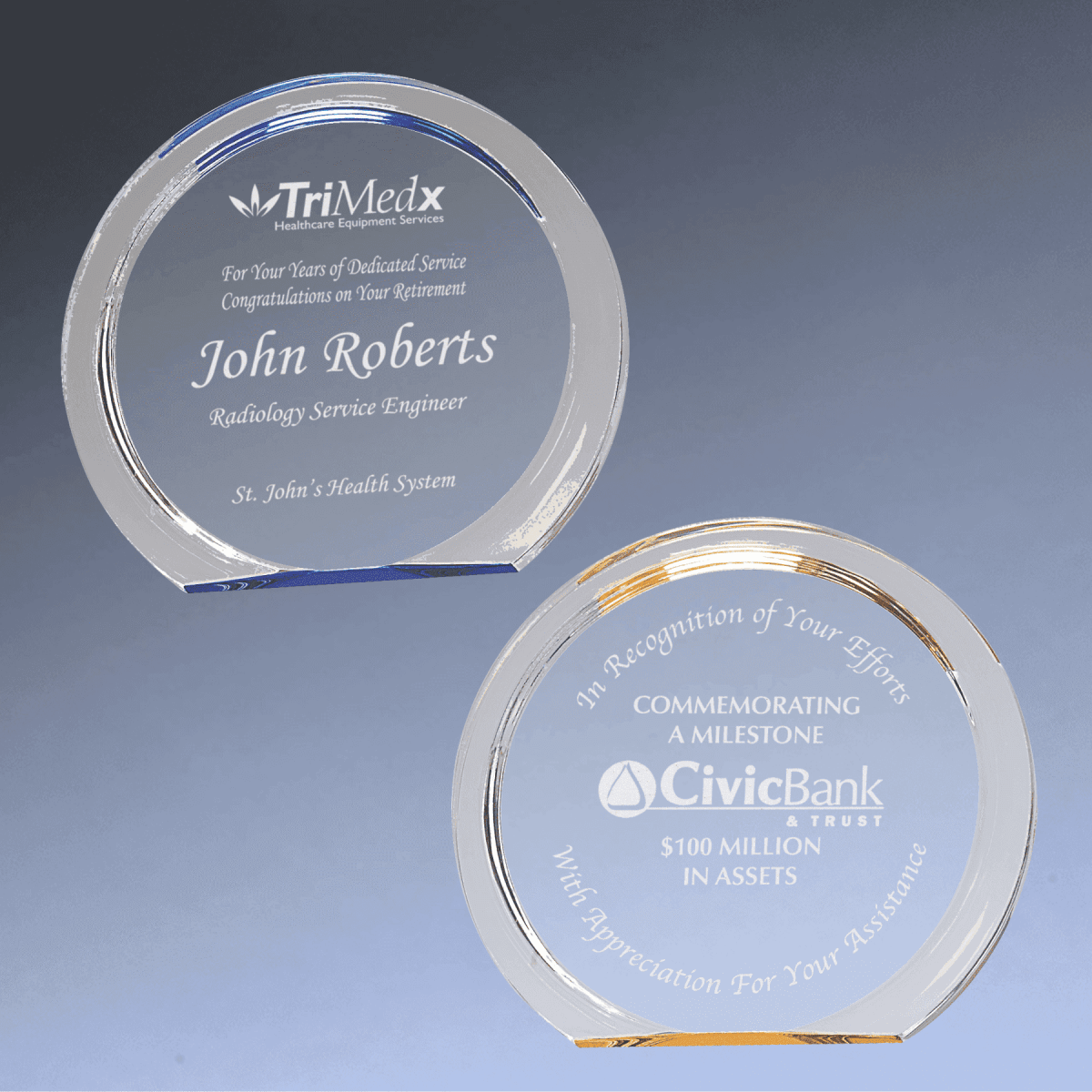 Halo Acrylic Awards with Blue or Gold Accents - Round Halo
