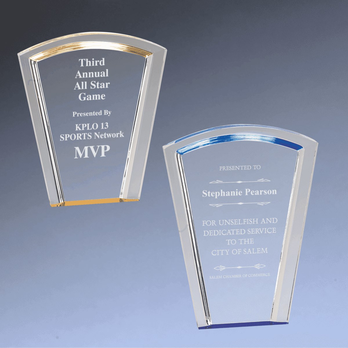 Halo Acrylic Awards with Blue or Gold Accents - Round Halo