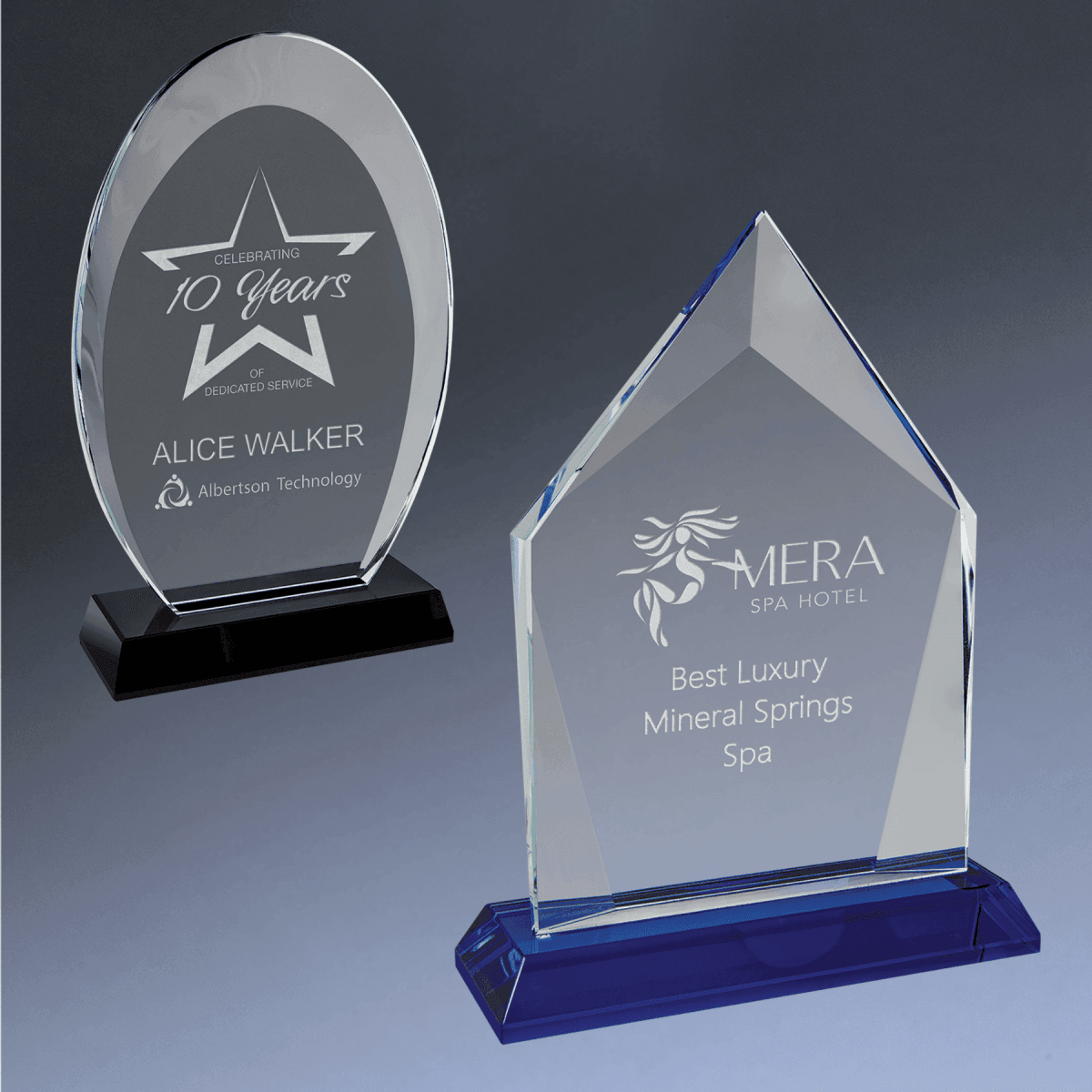 Halo Glass Awards - Custom Engraved Diamond & Oval Glass - Oval