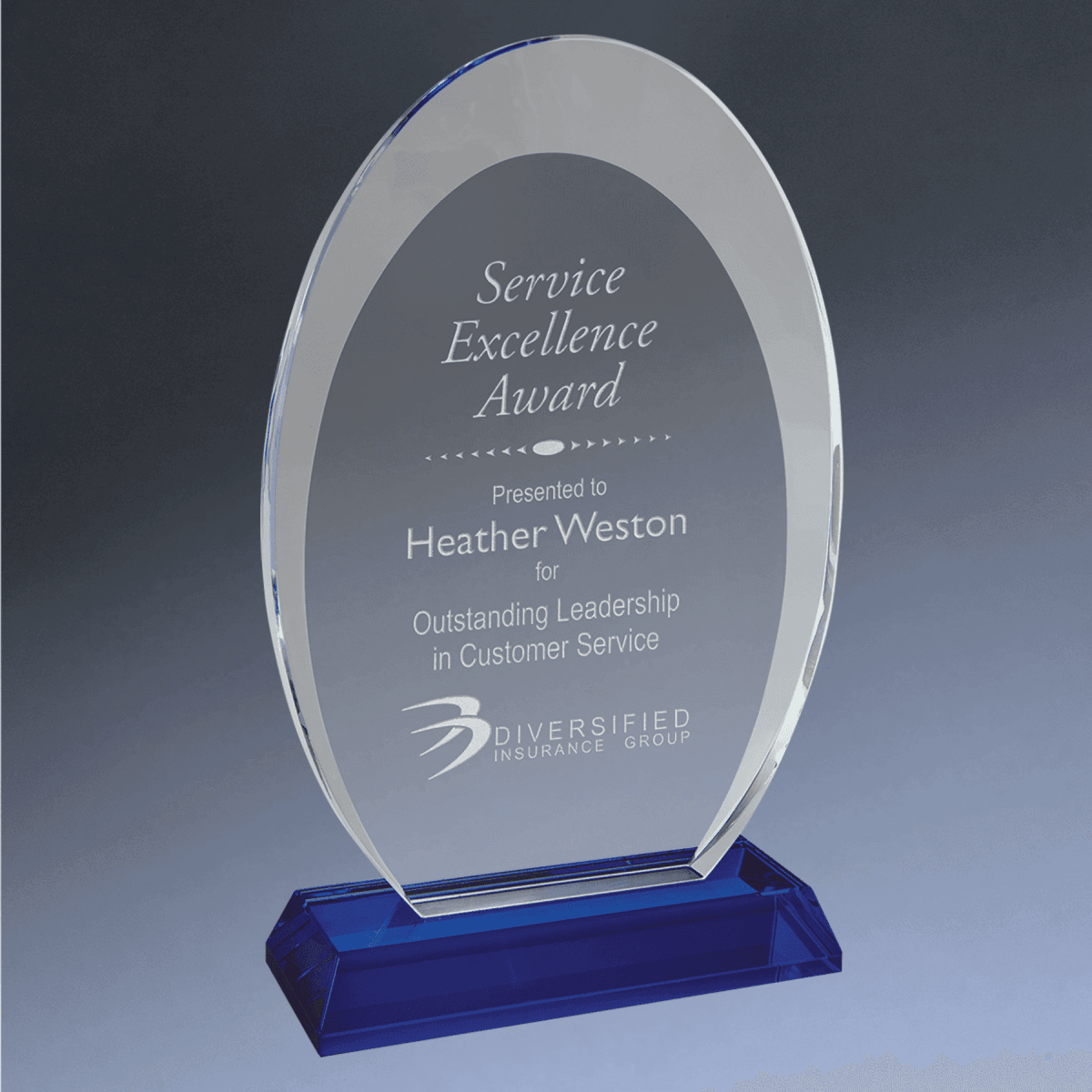 Halo Glass Awards - Custom Engraved Diamond & Oval Glass - Oval
