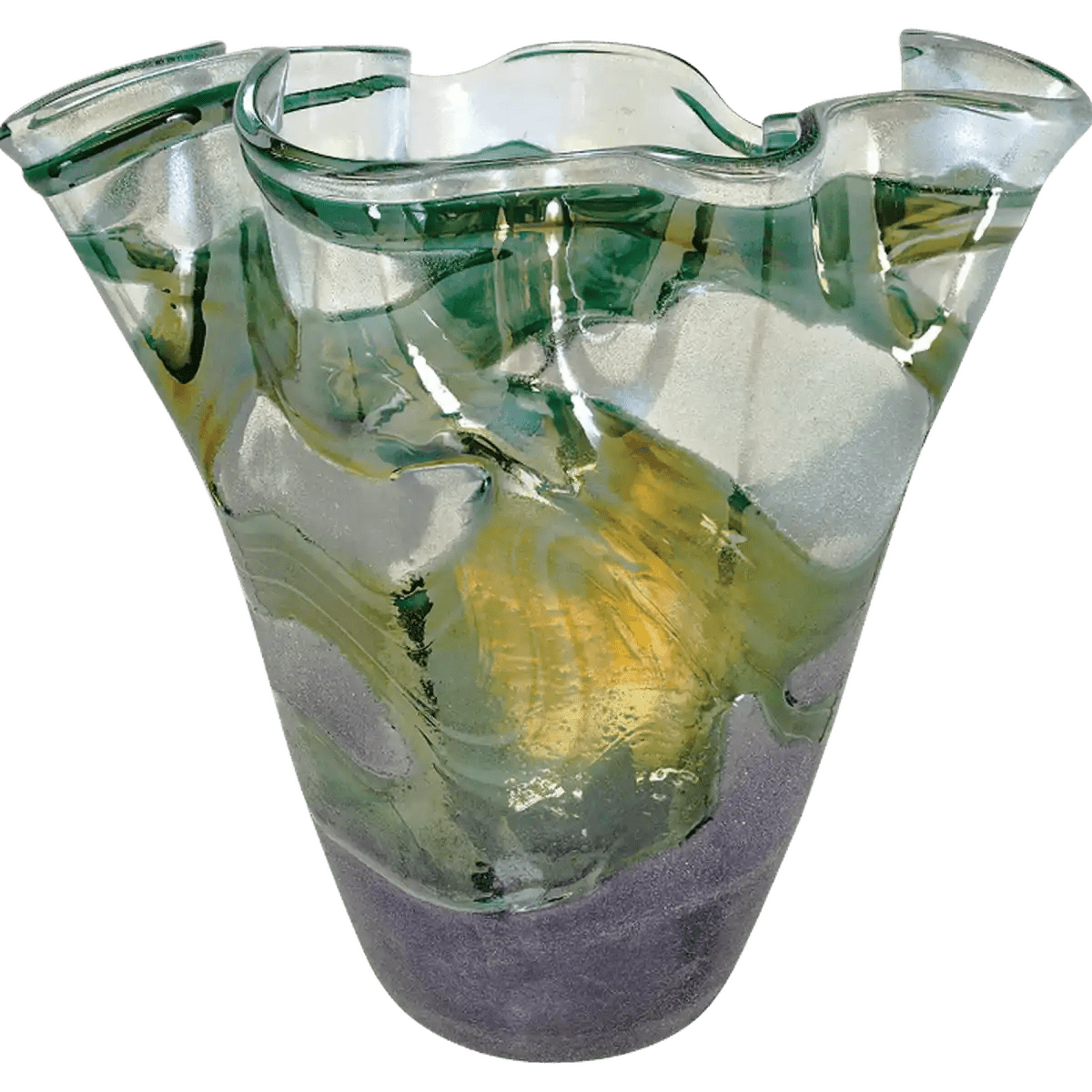 Hand - Blown Art Glass Vases – Swirl or Scalloped Designs - Scalloped in Green Hues