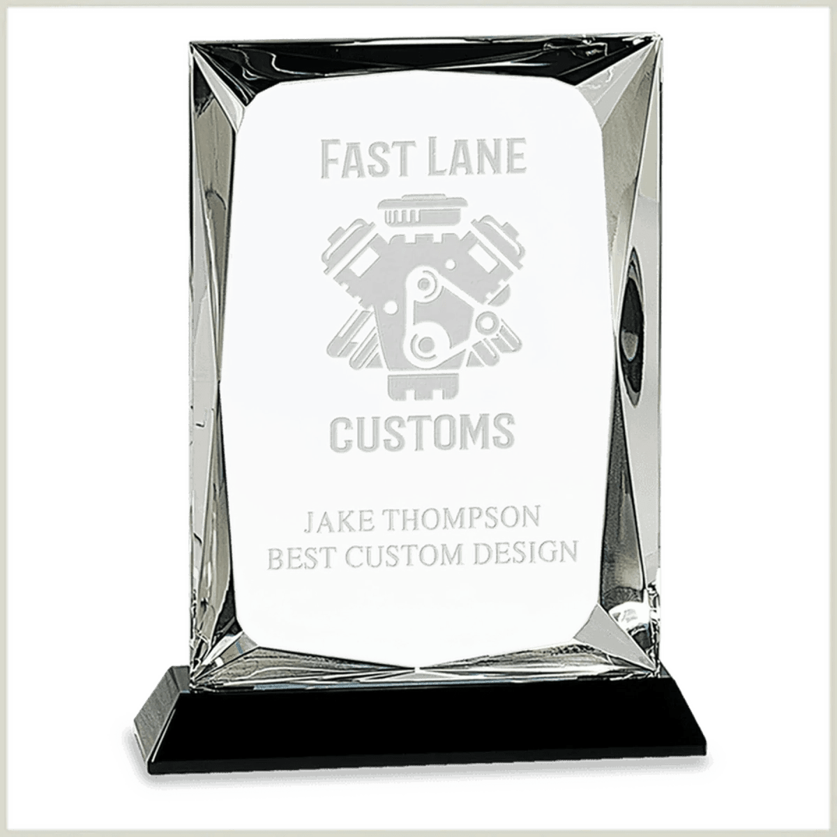 Hand - Carved Crystal Rectangle Award with Clear or Black Crystal Base - Black