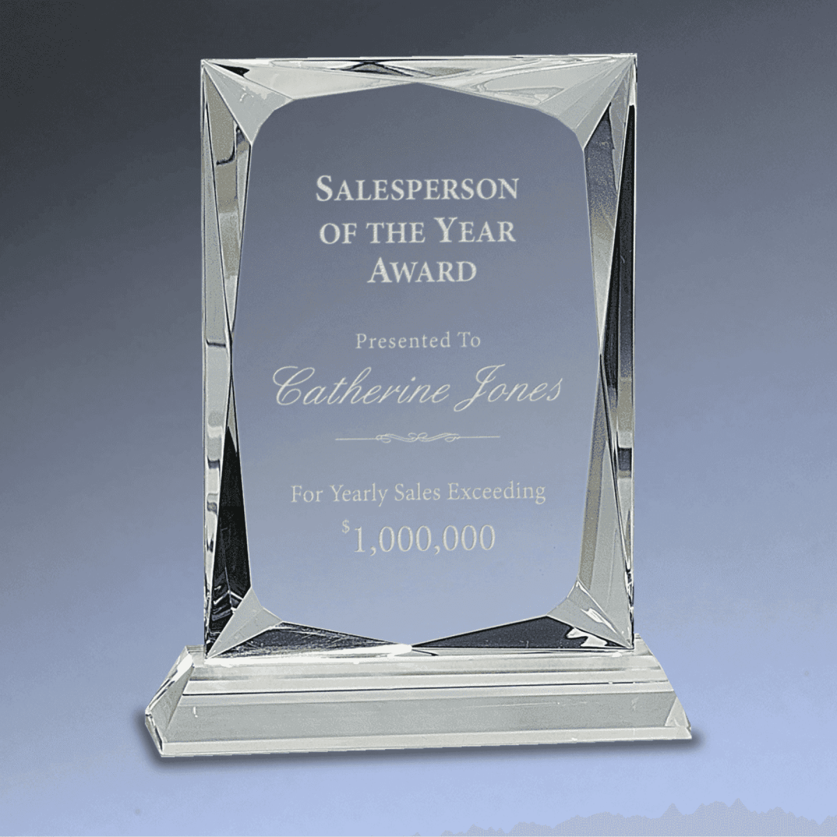 Hand - Carved Crystal Rectangle Award with Clear or Black Crystal Base - Clear