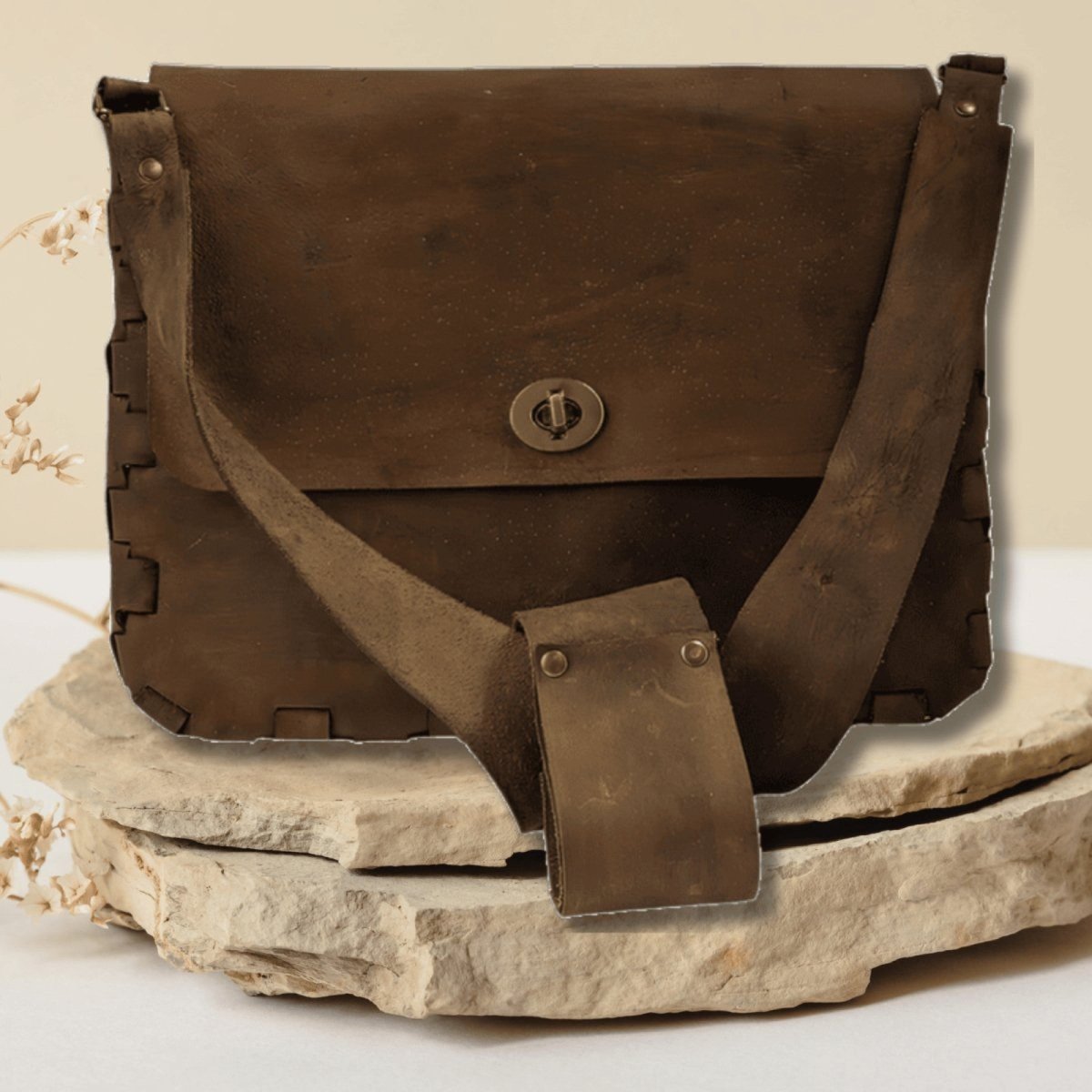 Hand - Crafted Rustic Satchel with Bronze Hardware (13" W x 10.5" H) - LightForce Laser Engraving, LLC